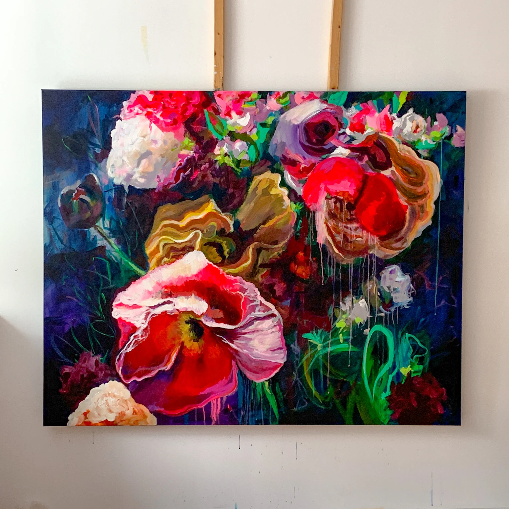 very large abstract floral painting by Megan Carty