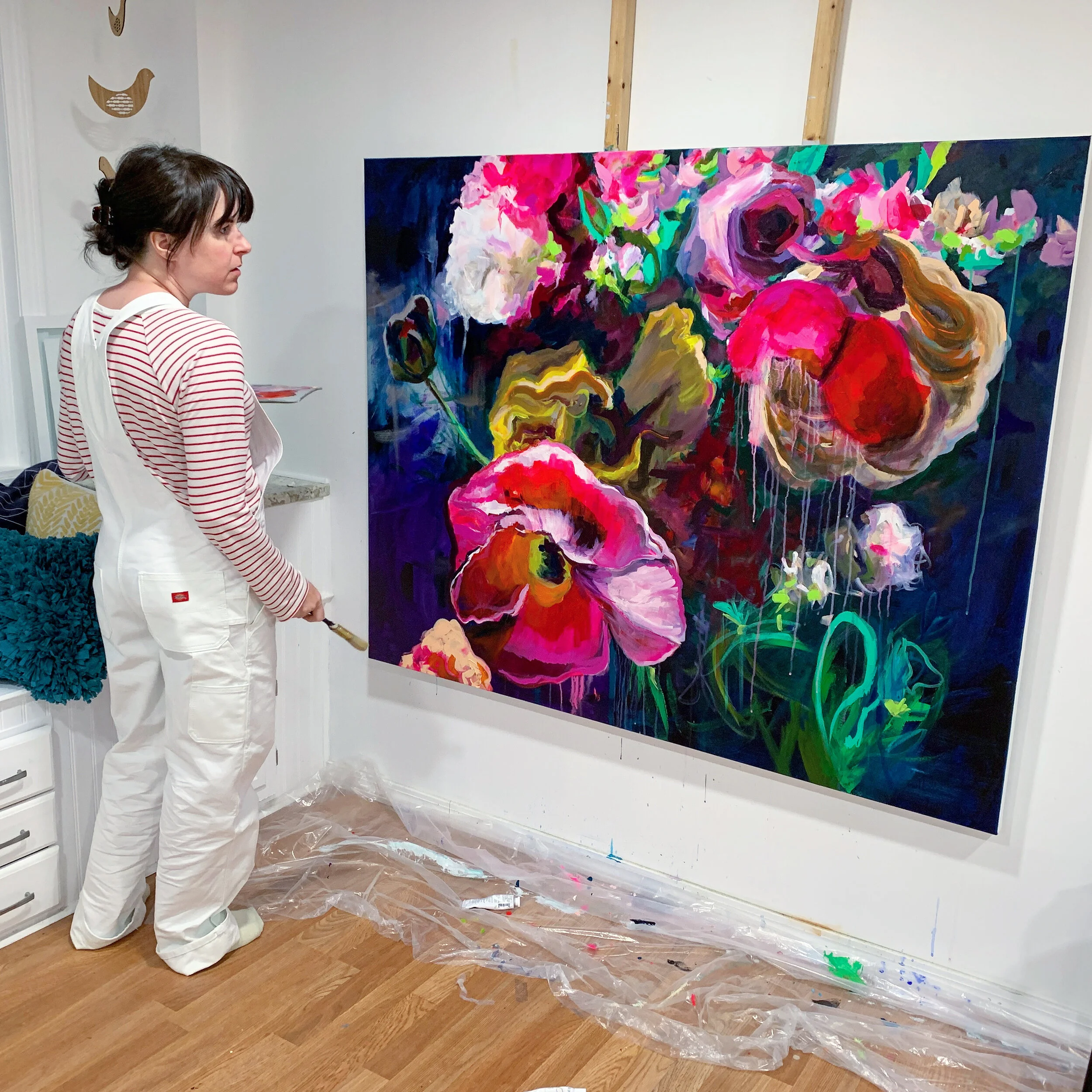 very large abstract floral painting by Megan Carty
