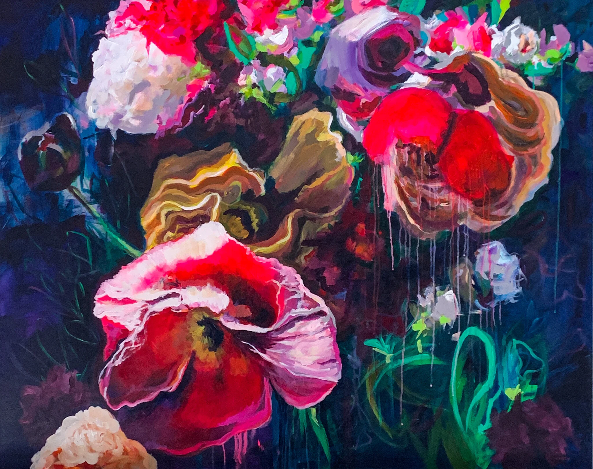 It's Now or Never, 48x60" Abstract Floral Painting