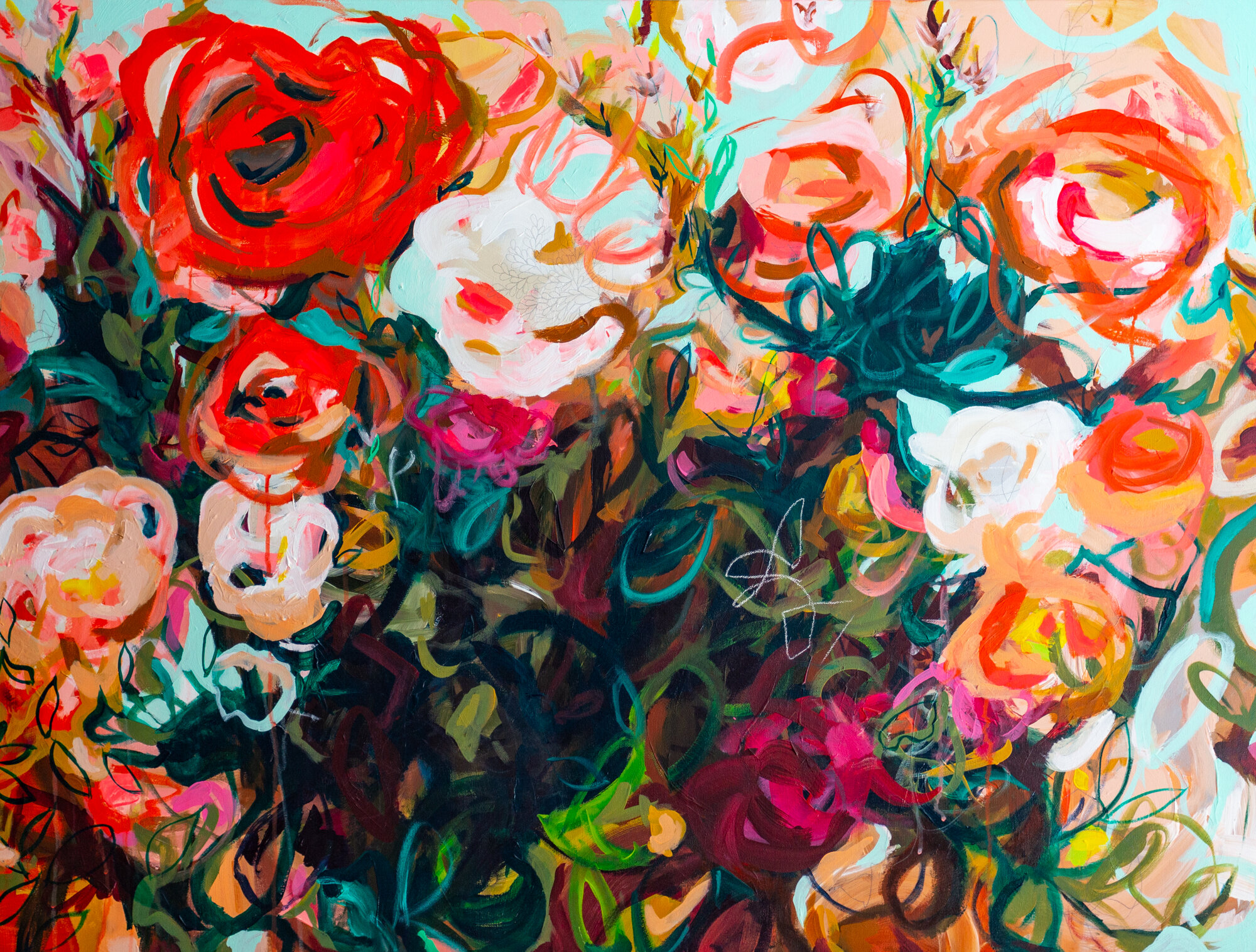 Large Abstract Floral Painting by Megan Carty