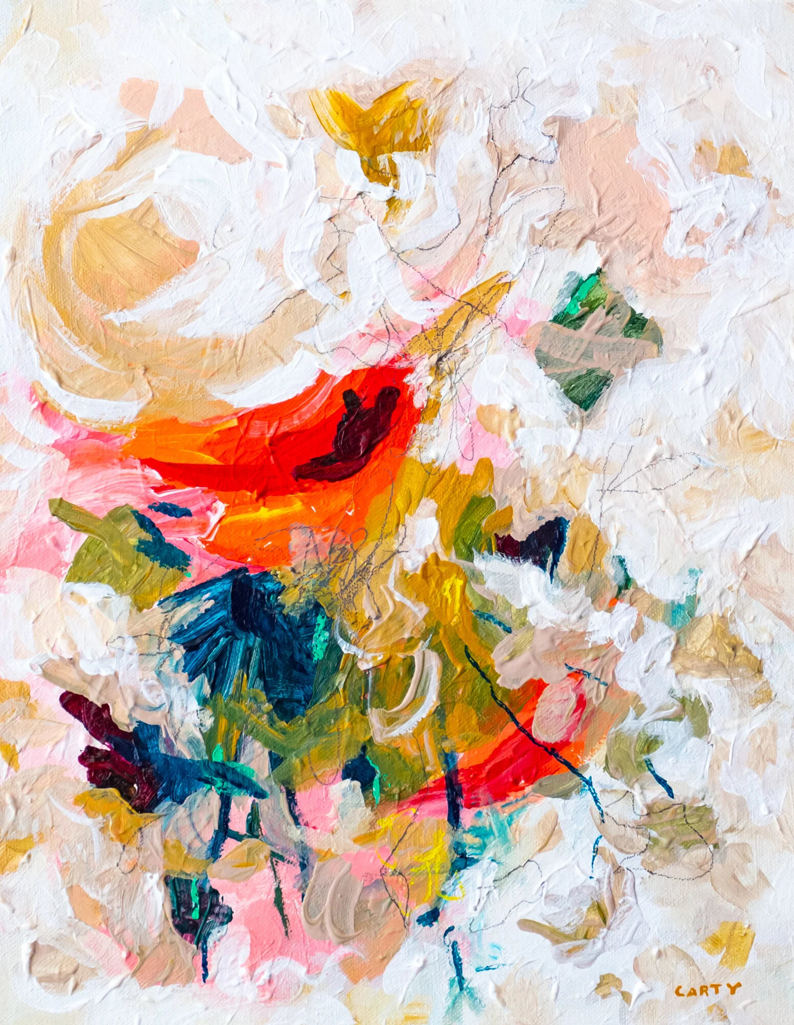 Boston artist Megan Carty makes bold abstract paintings and lively bright modern floral paintings.