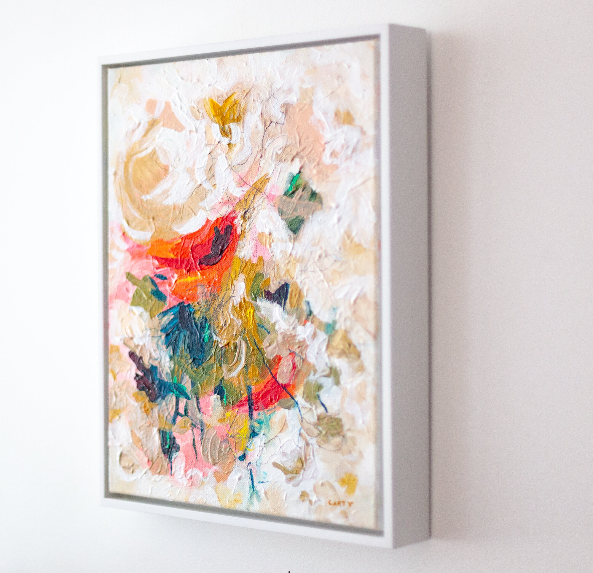 Boston artist Megan Carty makes bold abstract paintings and lively bright modern floral paintings.