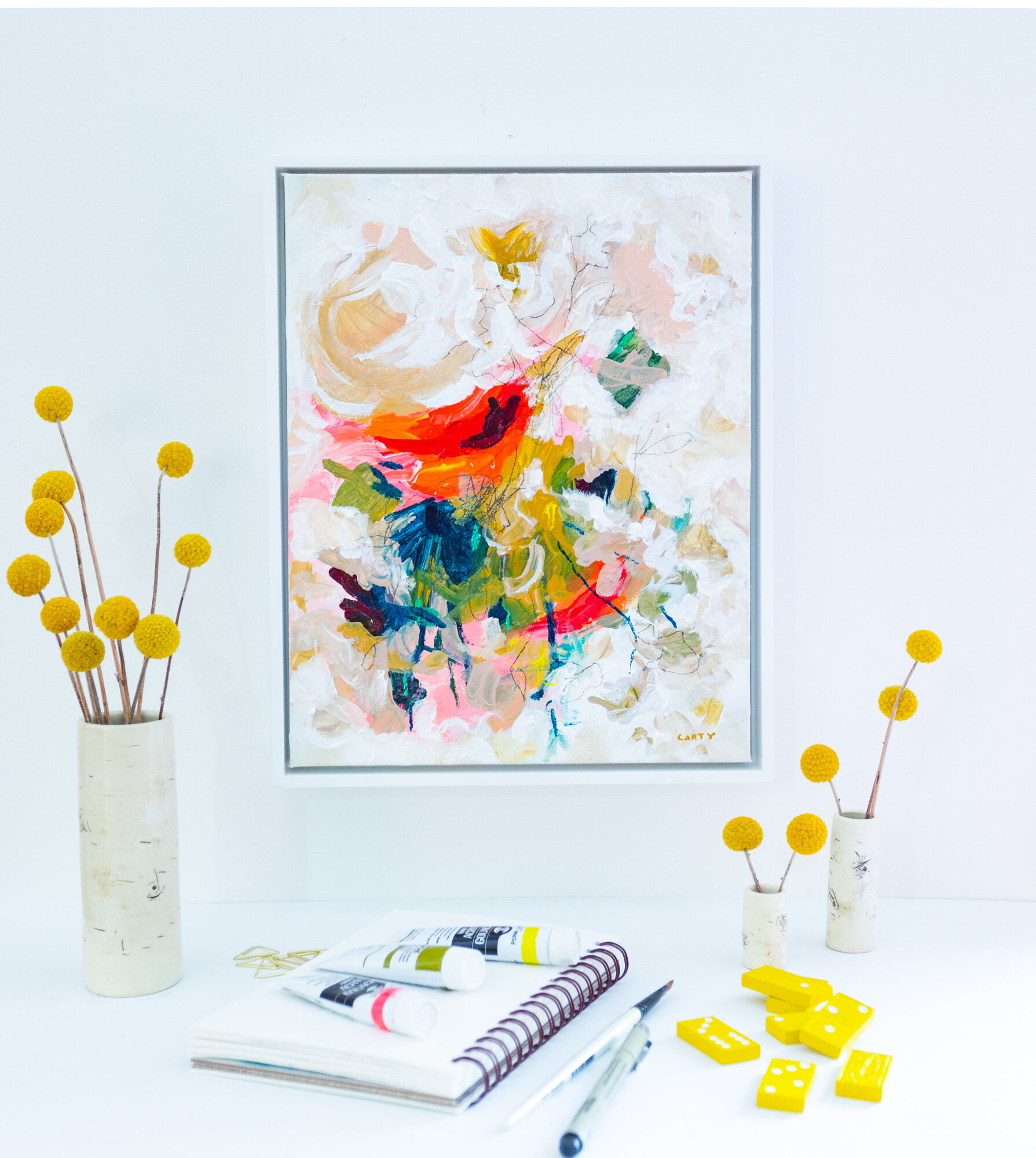Boston artist Megan Carty makes bold abstract paintings and lively bright modern floral paintings.