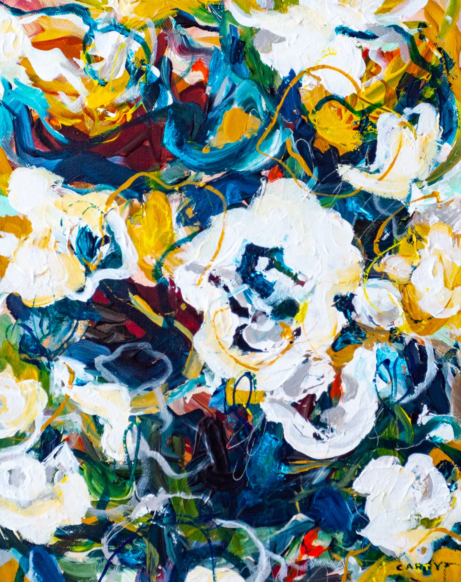 Boston artist Megan Carty makes bold abstract paintings and lively bright modern floral paintings.