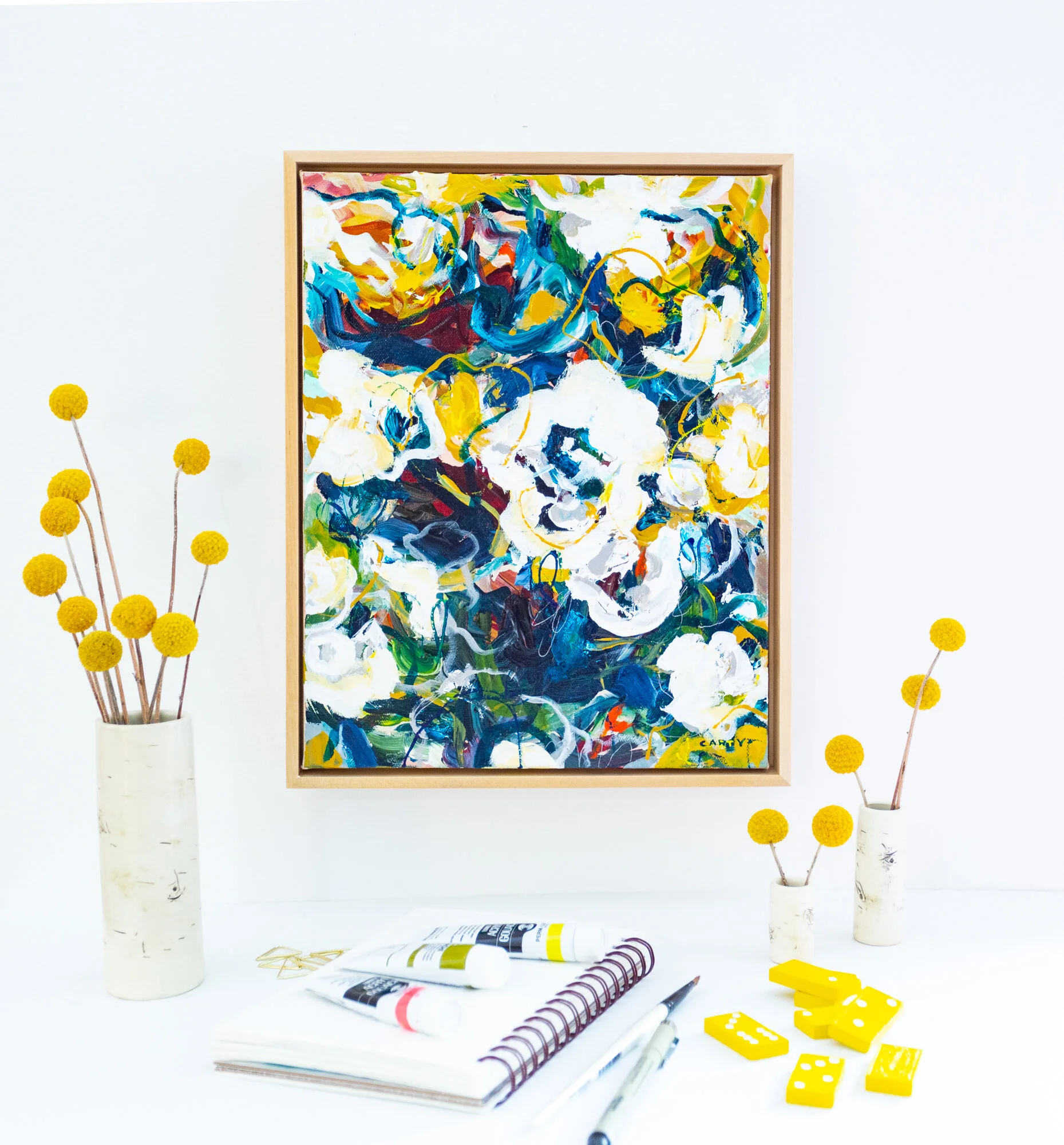 Boston artist Megan Carty makes bold abstract paintings and lively bright modern floral paintings.