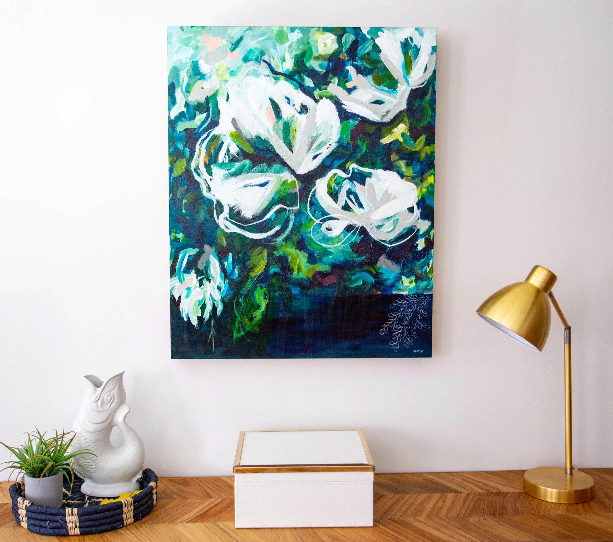 Boston artist Megan Carty makes bold abstract paintings and lively bright modern floral paintings.