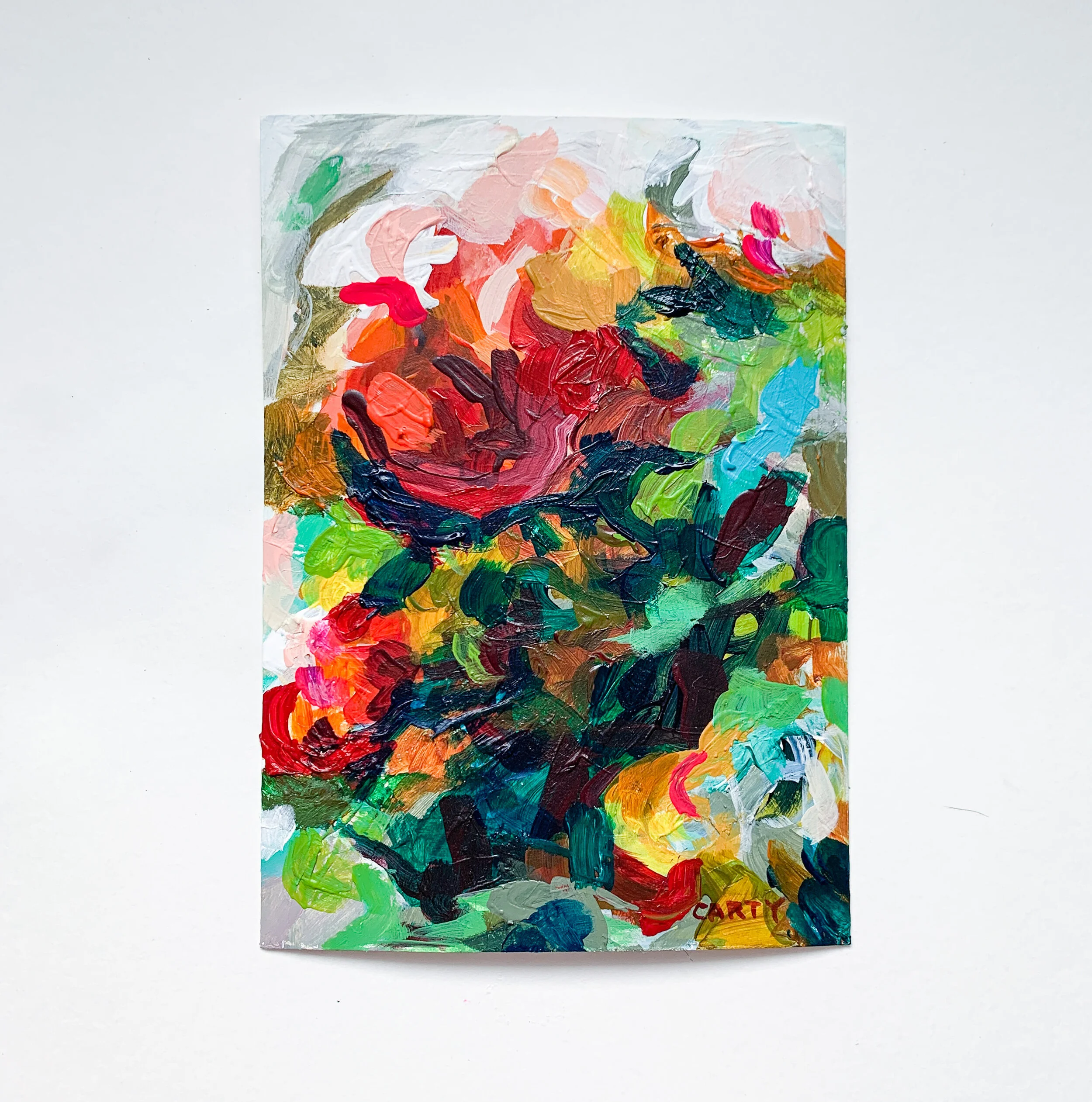 A Bird in the Hand, 5x7" Abstract Floral Painting