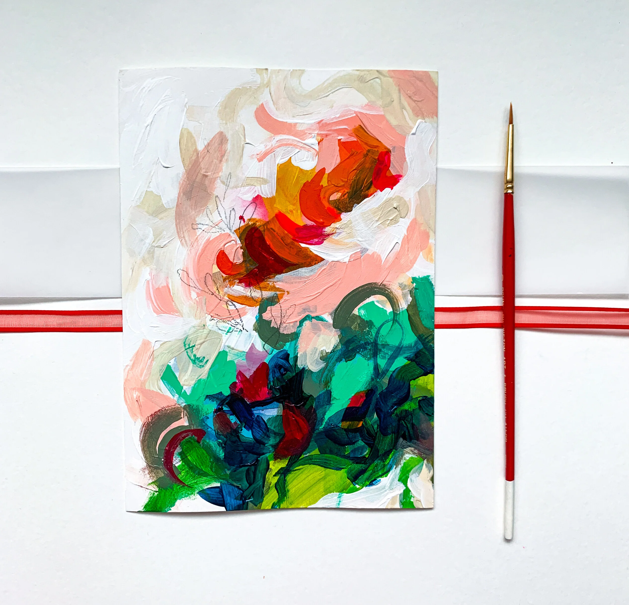 Small abstract floral painting, original art by Boston artist Megan Carty