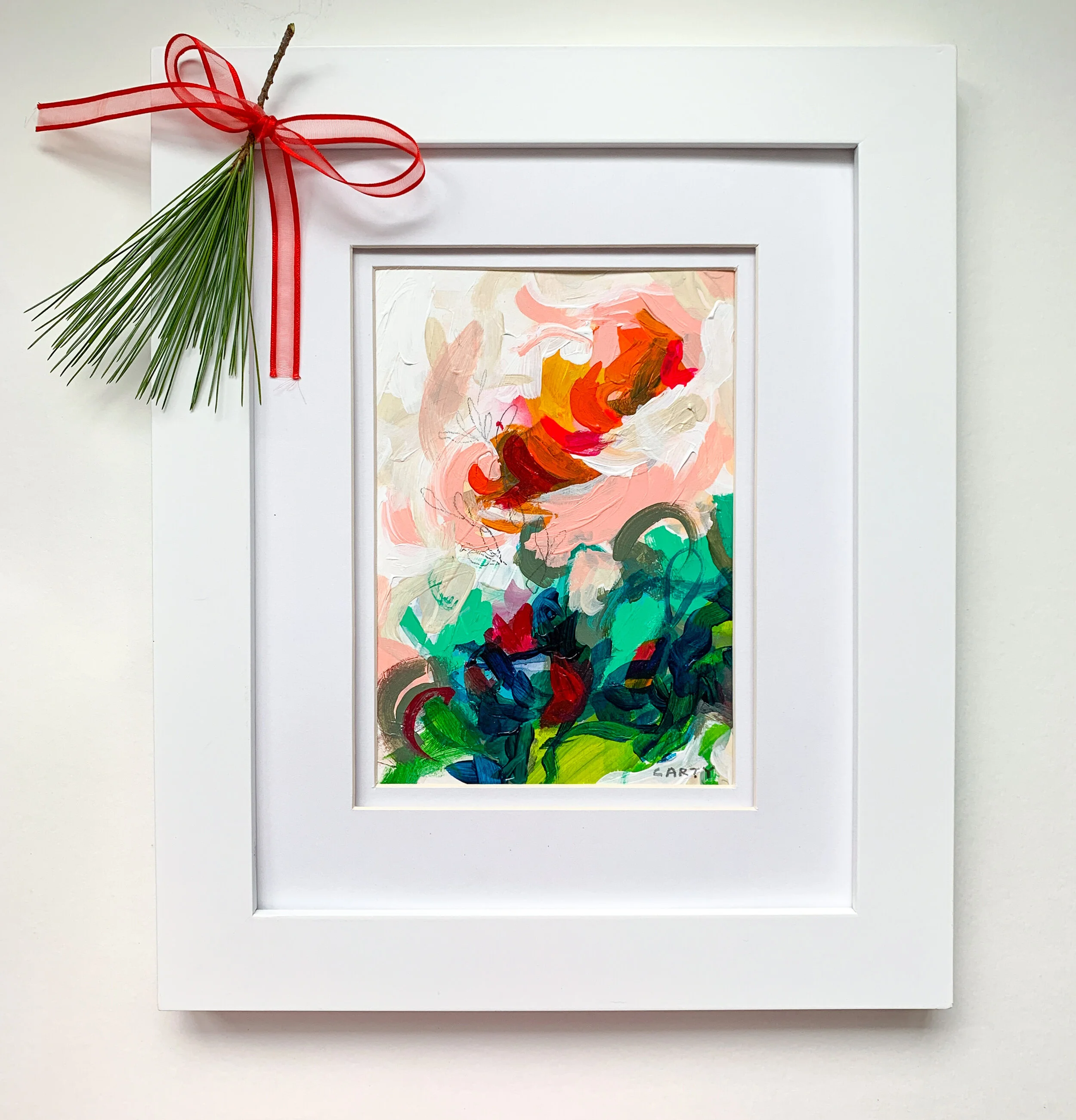 Small abstract floral painting, original art by Boston artist Megan Carty