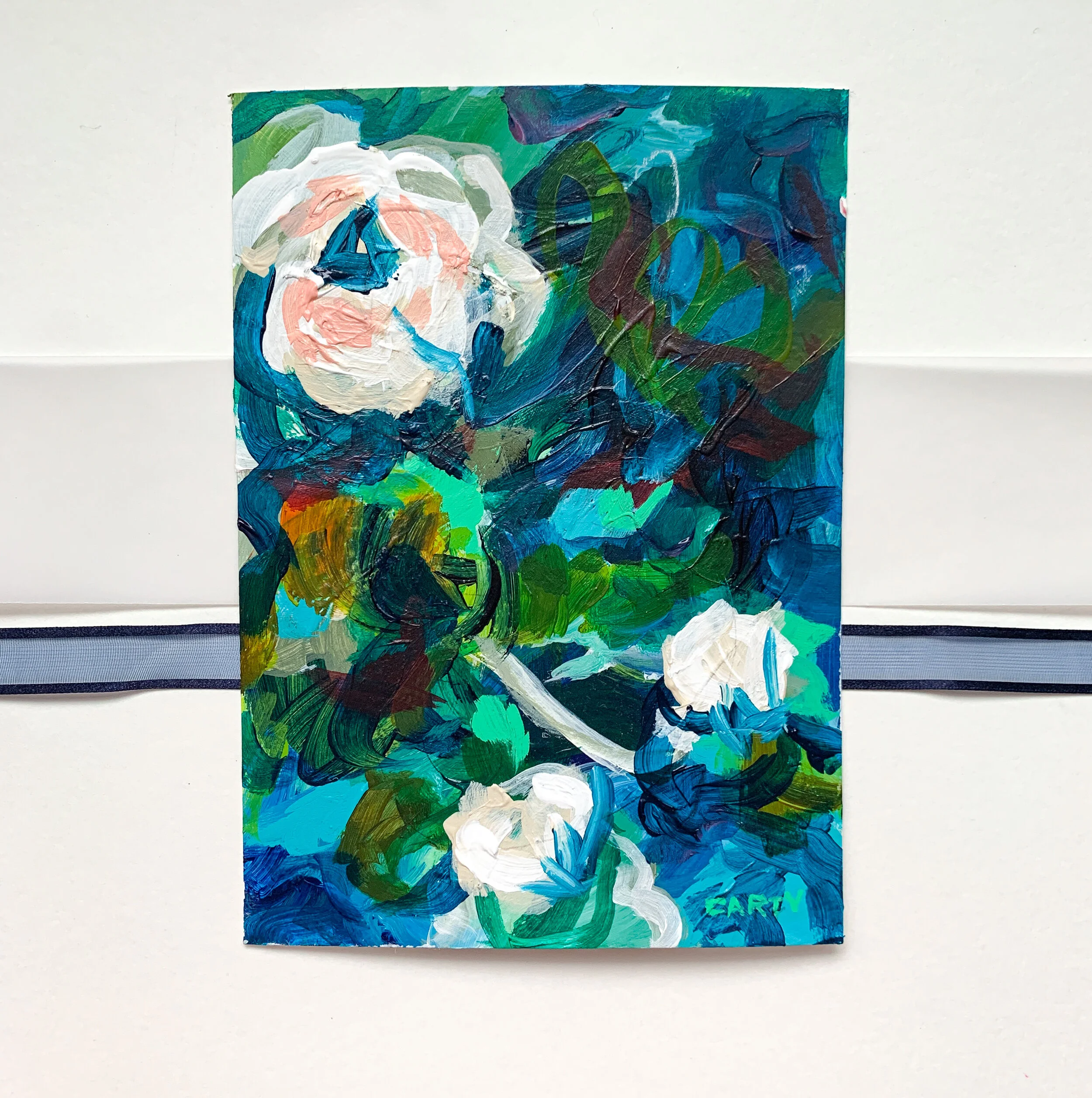 Small abstract floral painting, original art by Boston artist Megan Carty