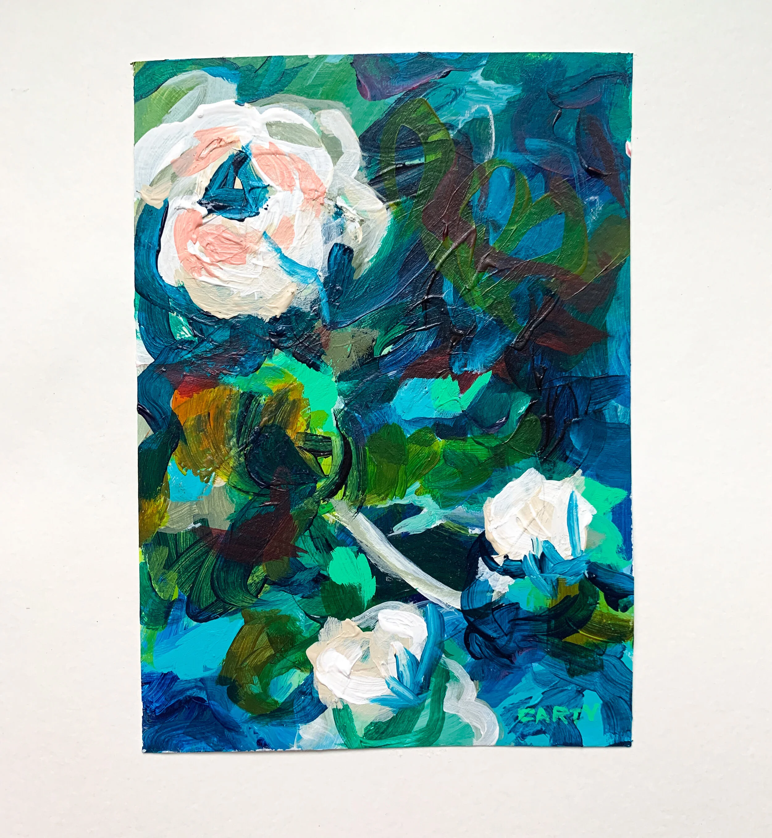 Small abstract floral painting, original art by Boston artist Megan Carty