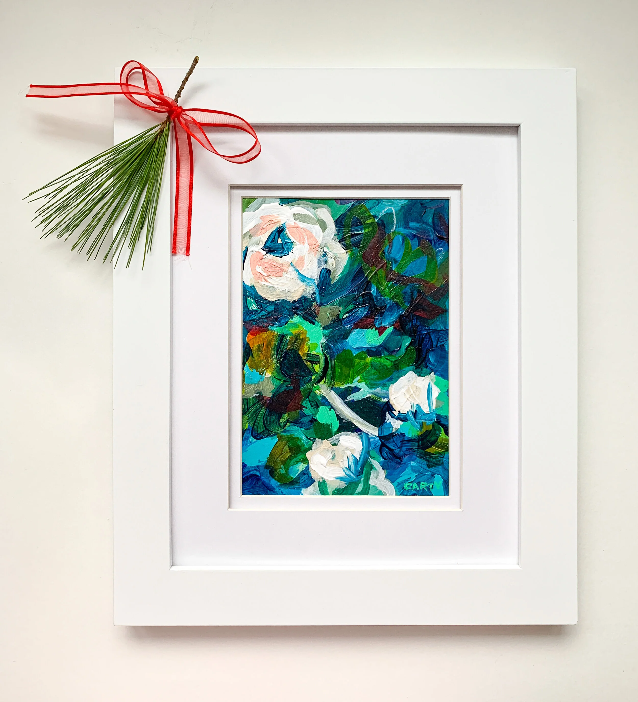 Small abstract floral painting, original art by Boston artist Megan Carty