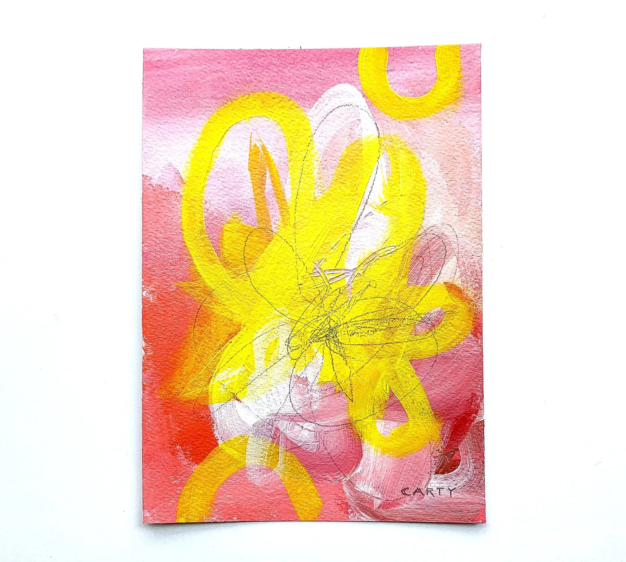 yellow pink and orange abstract painting by Megan Carty