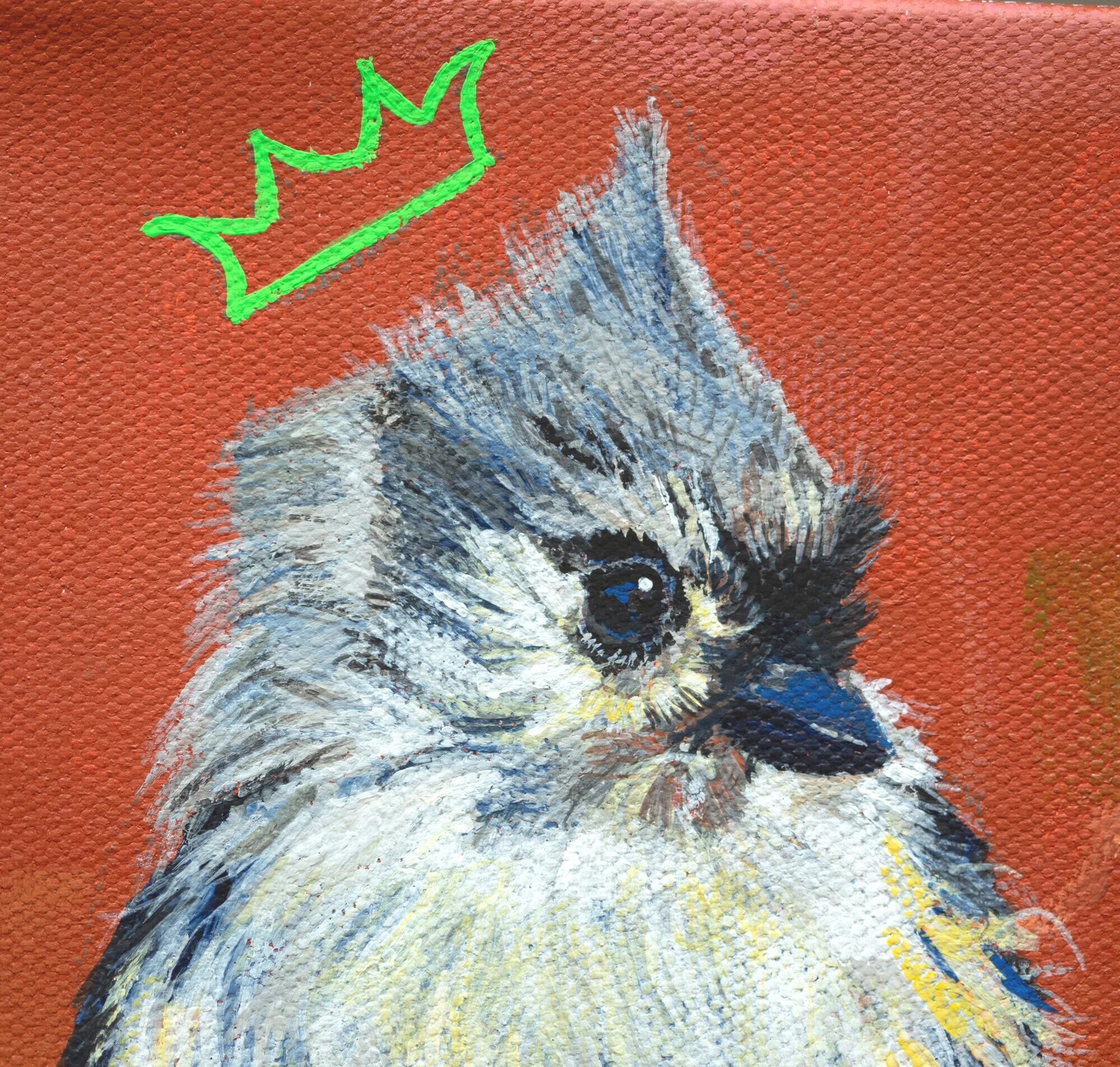 detail of a tufted titmouse painting by Megan Carty