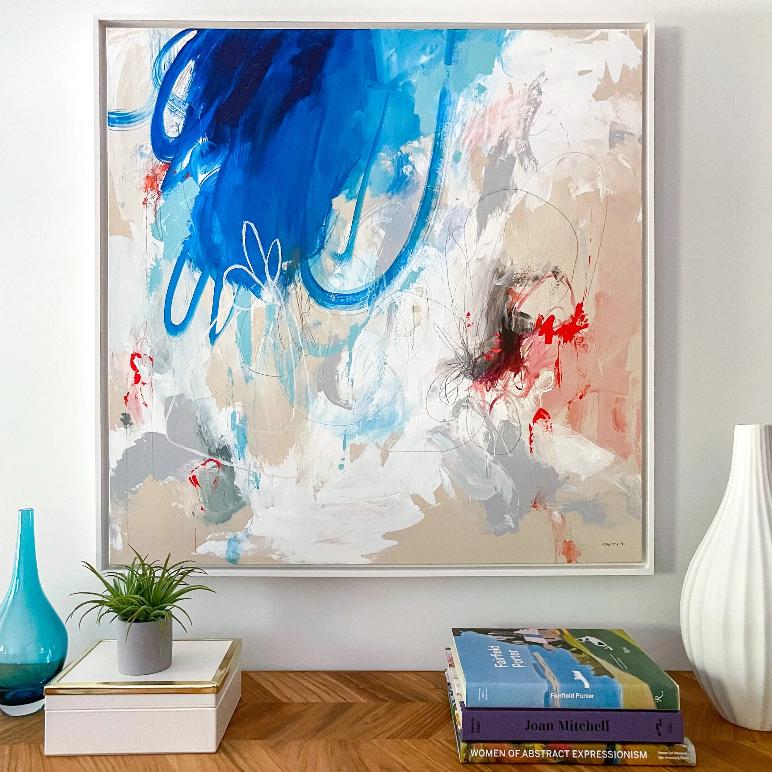 Large blue abstract painting by artist Megan Carty