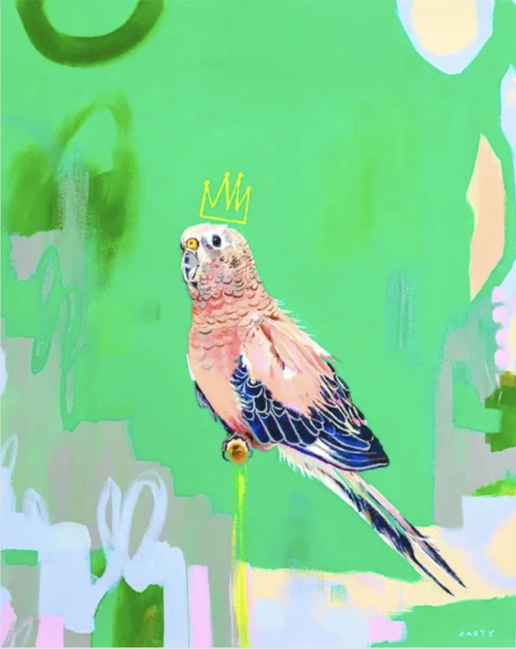 preppy bird parakeet fine art print by Megan Carty