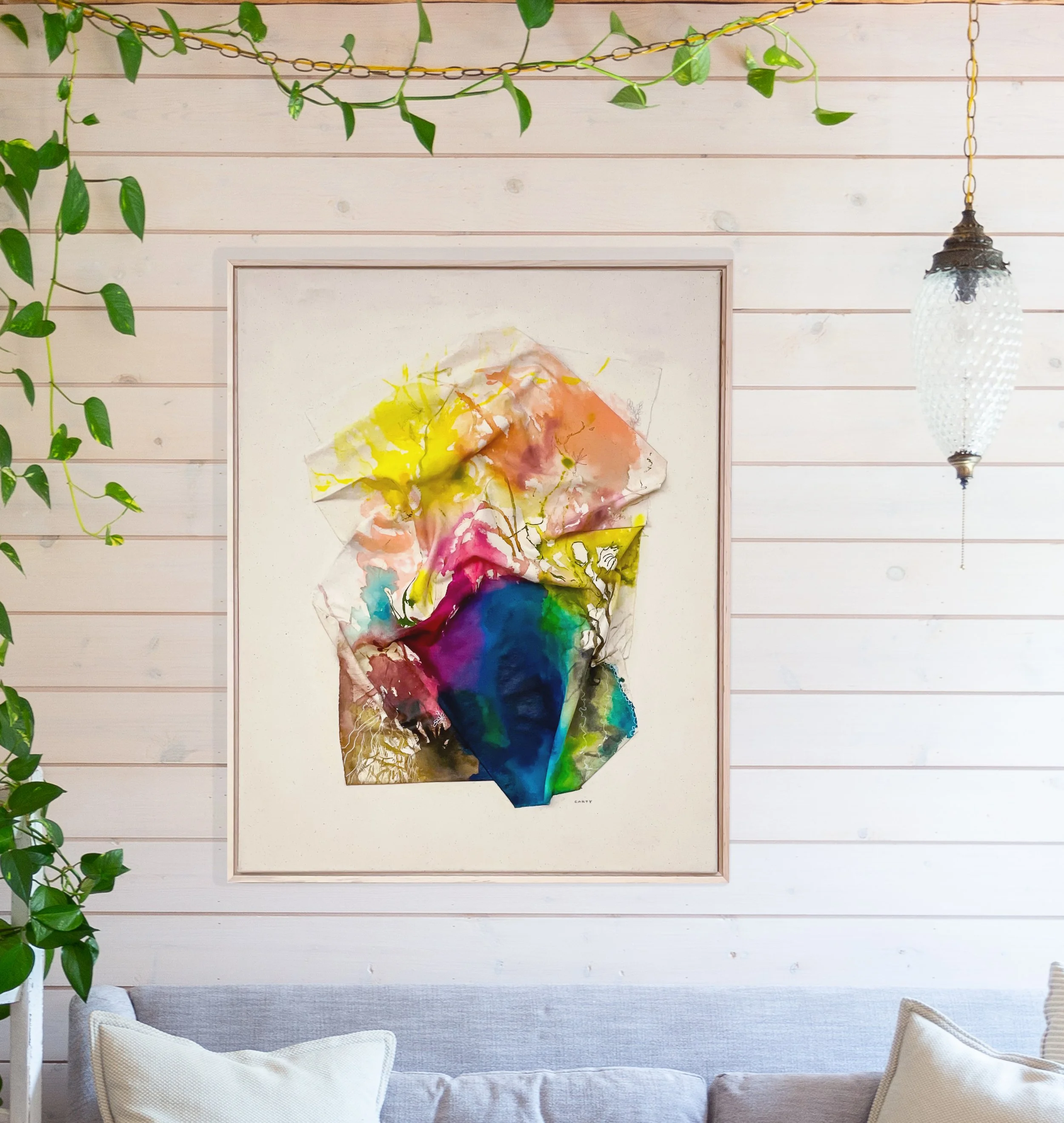 Beautiful chic sculptural abstract landscape painting by artist Megan Carty