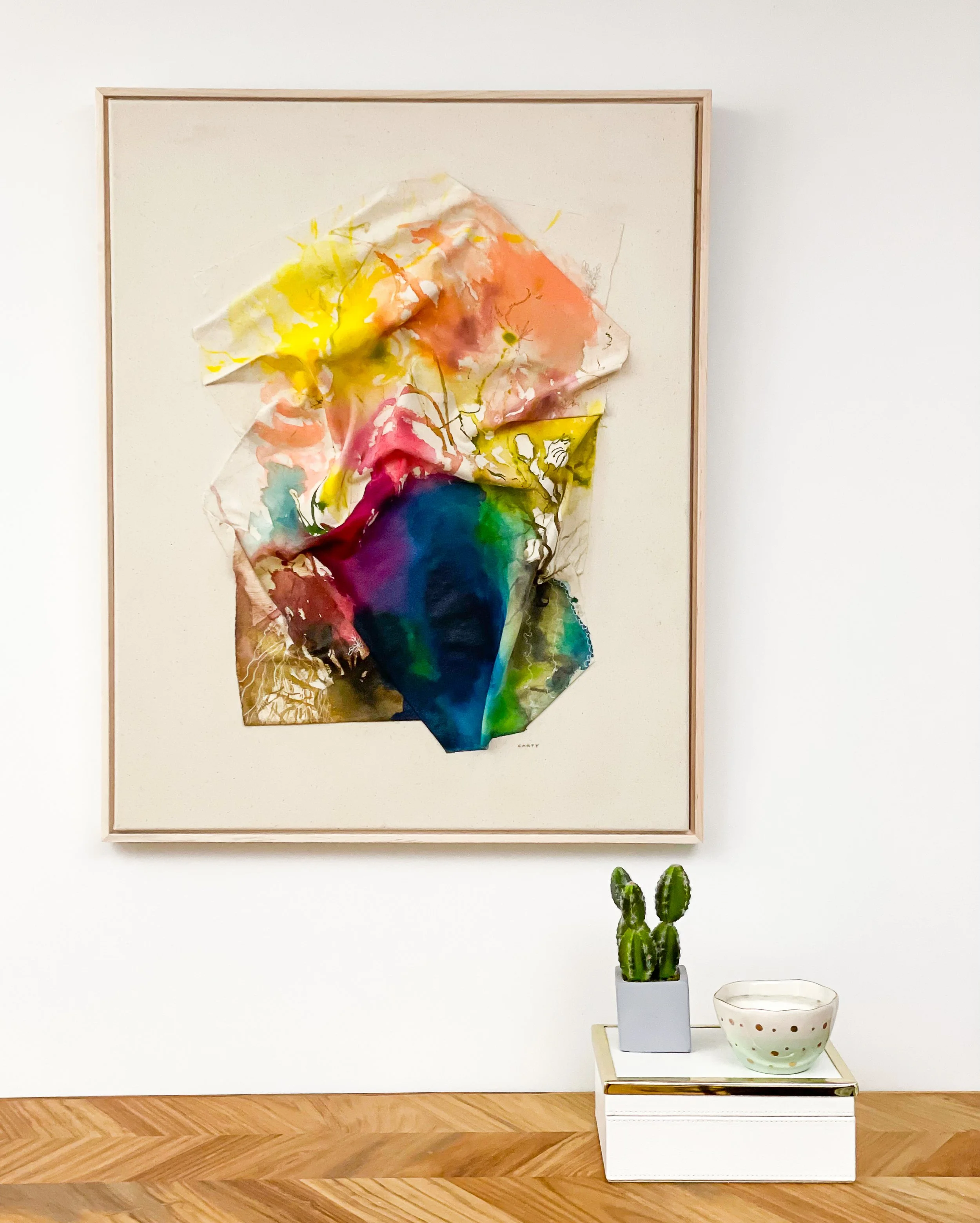 Beautiful chic sculptural abstract landscape painting by artist Megan Carty