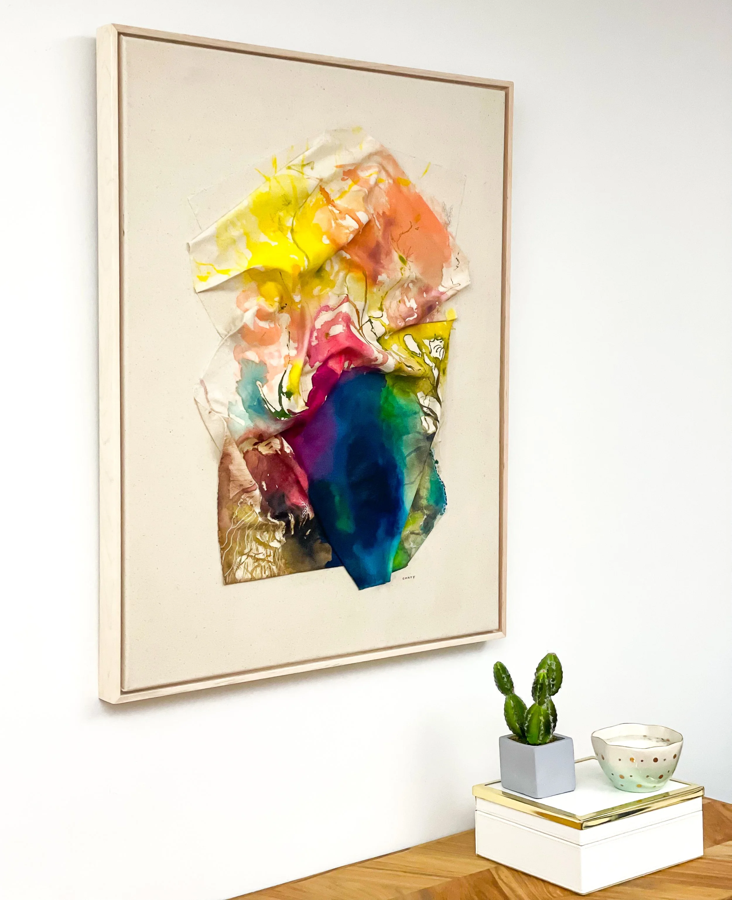Beautiful chic sculptural abstract landscape painting by artist Megan Carty