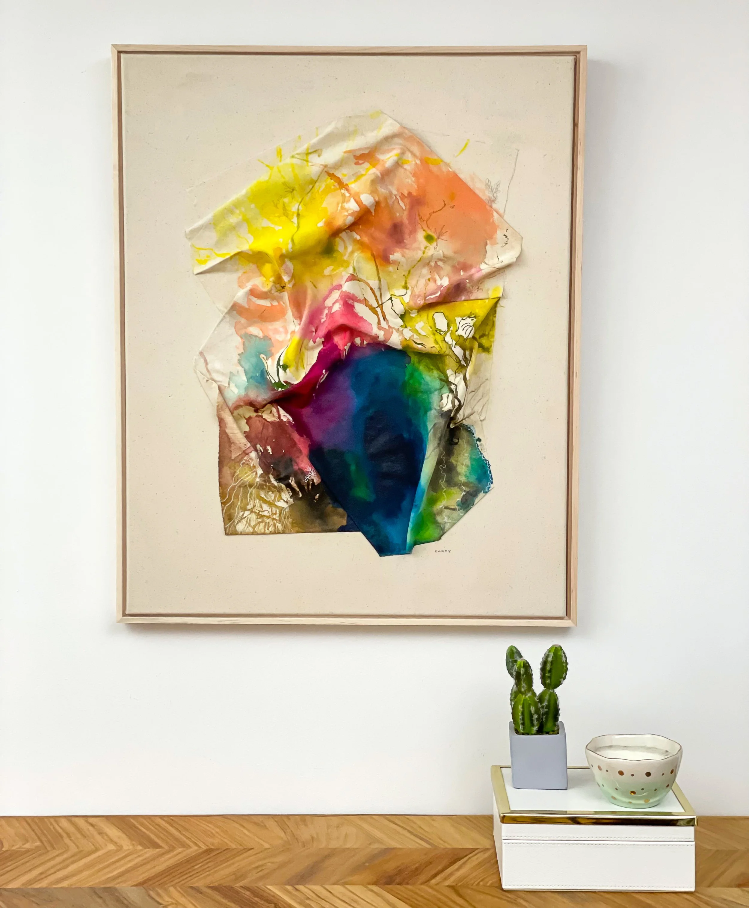 Beautiful chic sculptural abstract landscape painting by artist Megan Carty