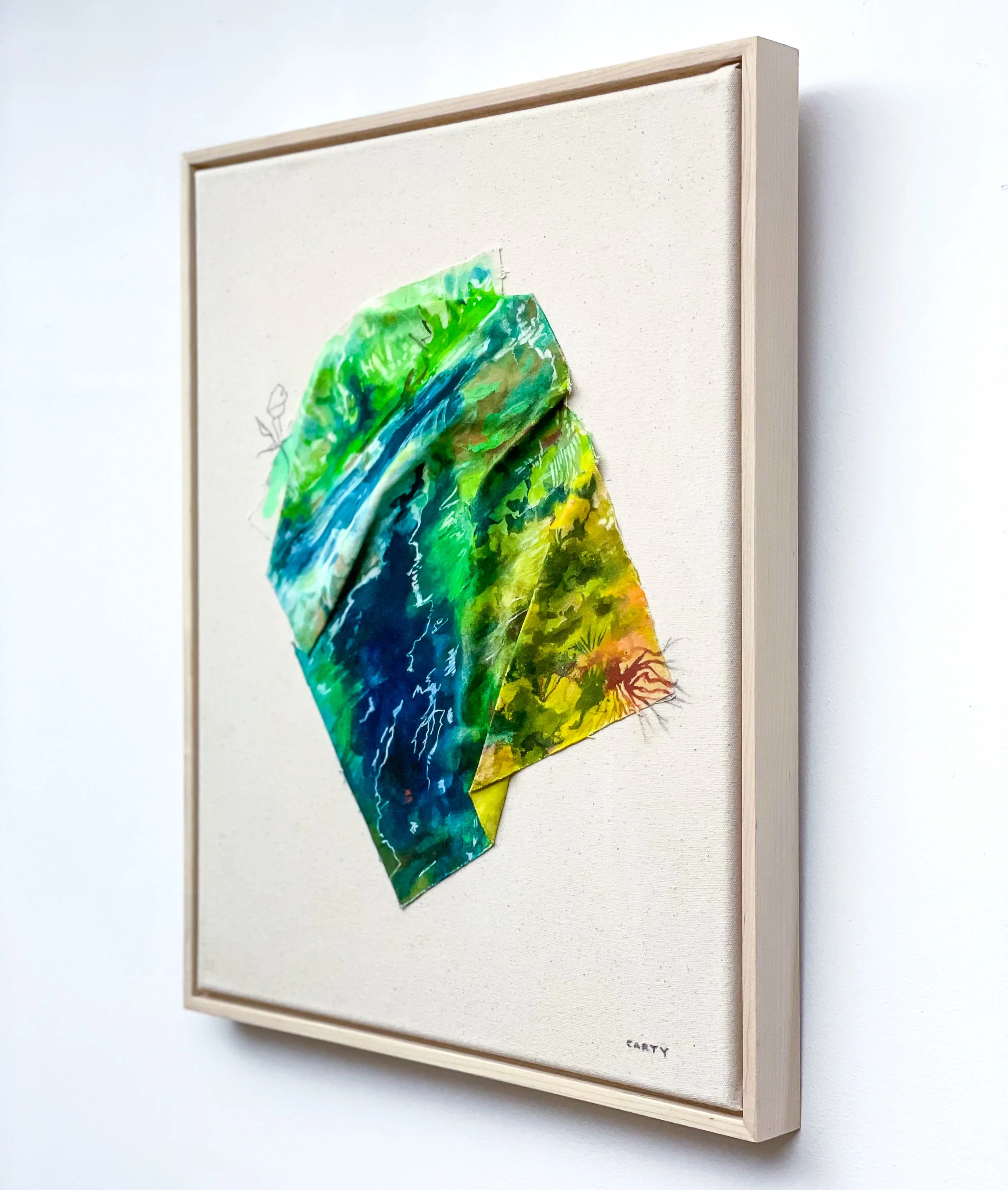 Beautiful chic sculptural abstract landscape painting by artist Megan Carty