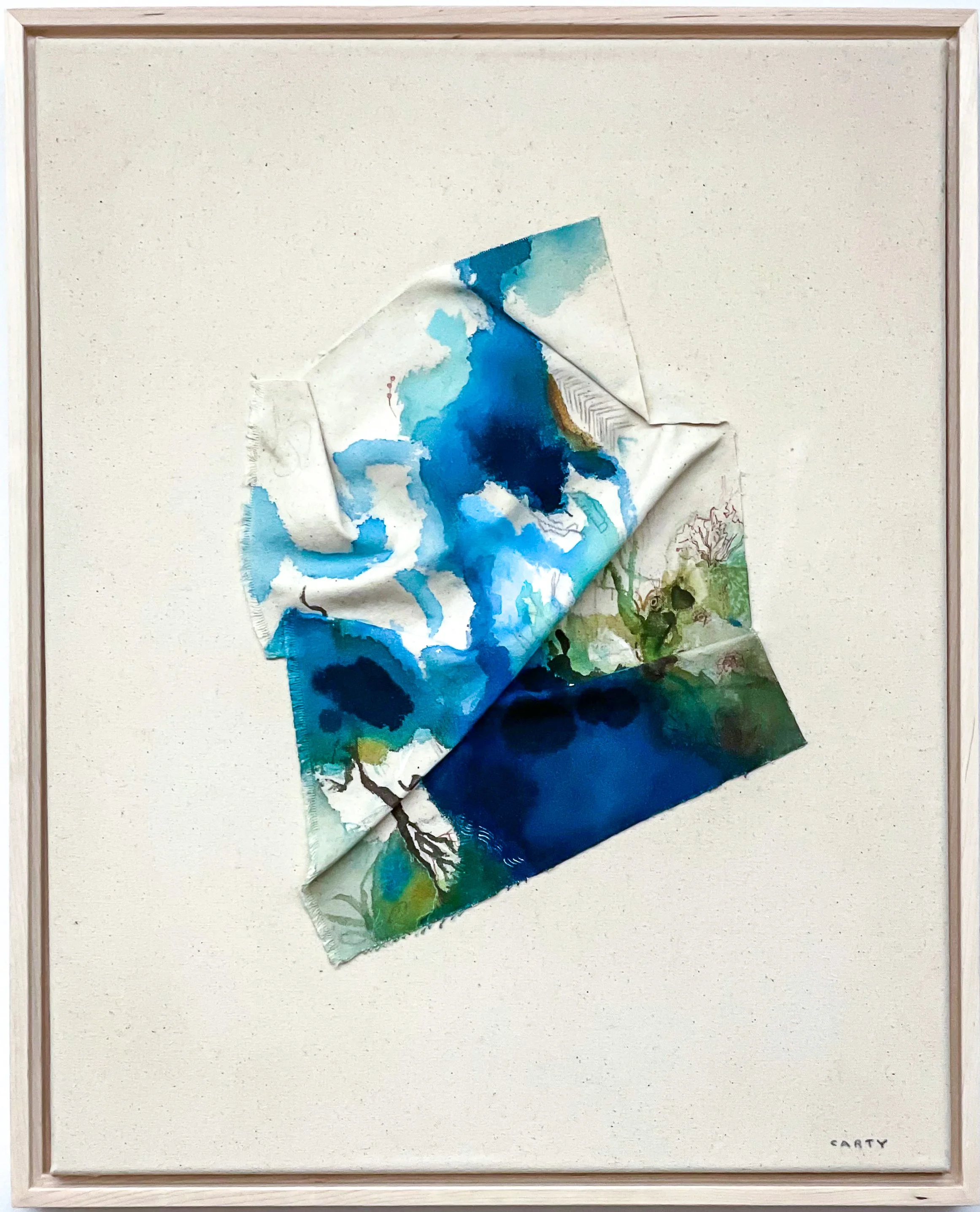 Beautiful chic sculptural abstract landscape painting by artist Megan Carty