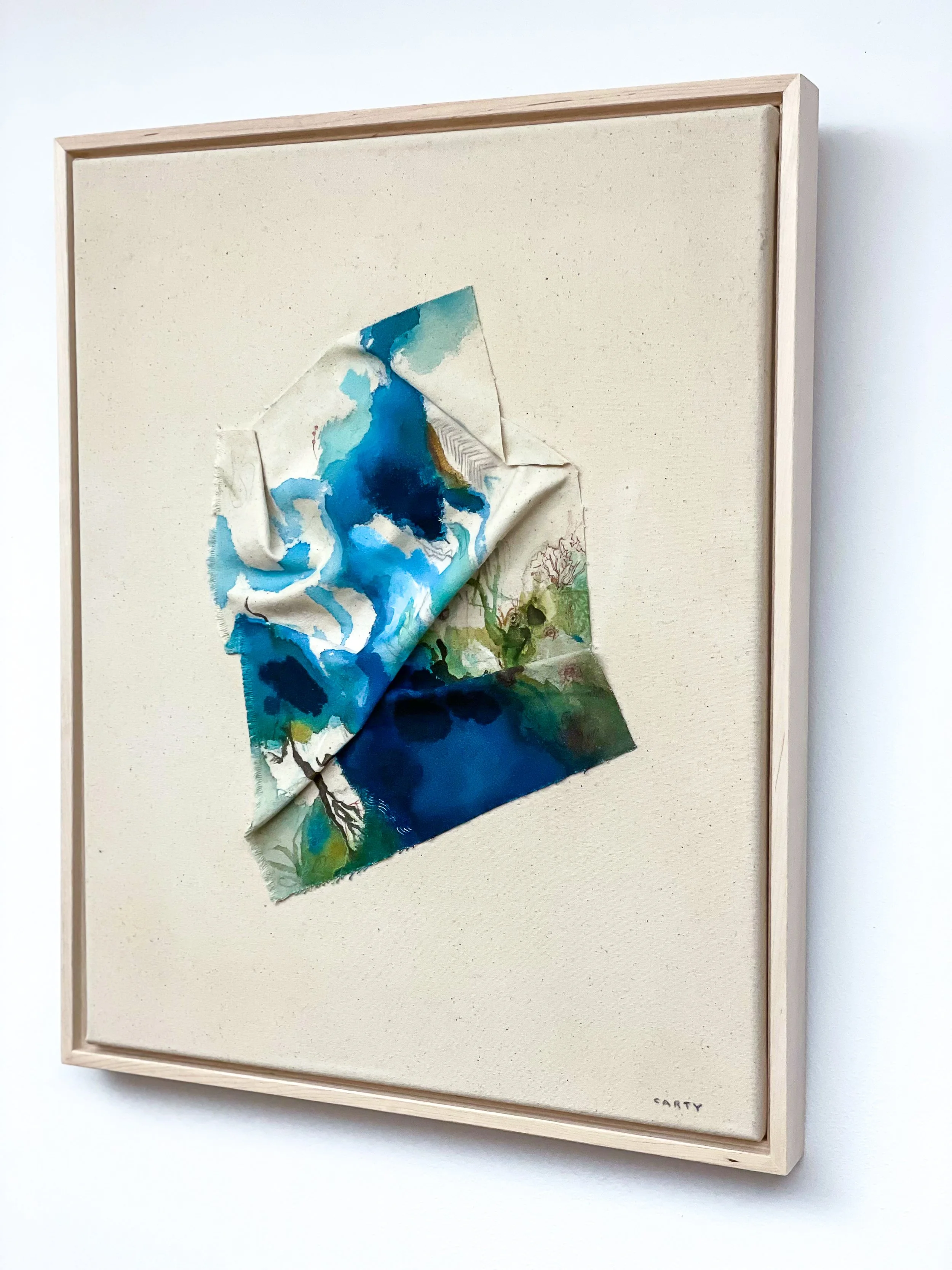 Beautiful chic sculptural abstract landscape painting by artist Megan Carty
