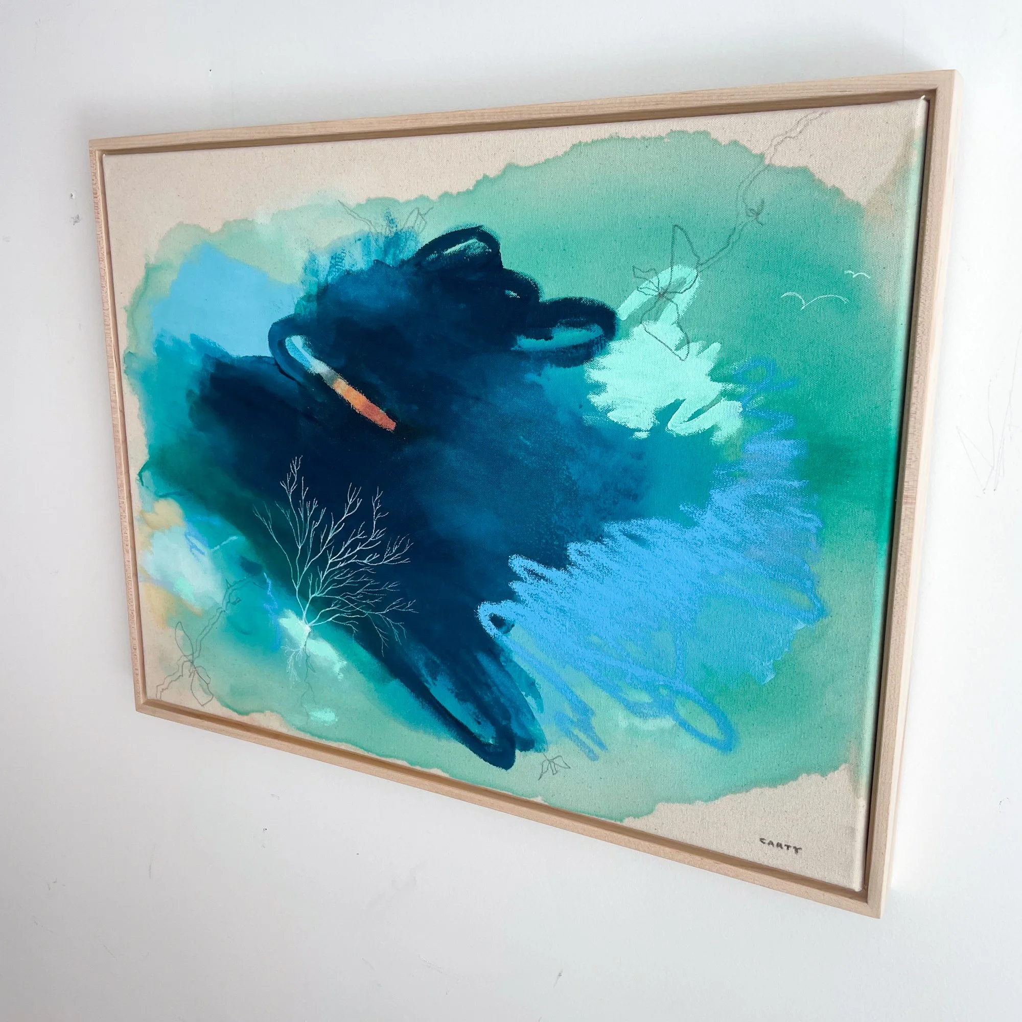teal and blue abstract painting by Megan Carty