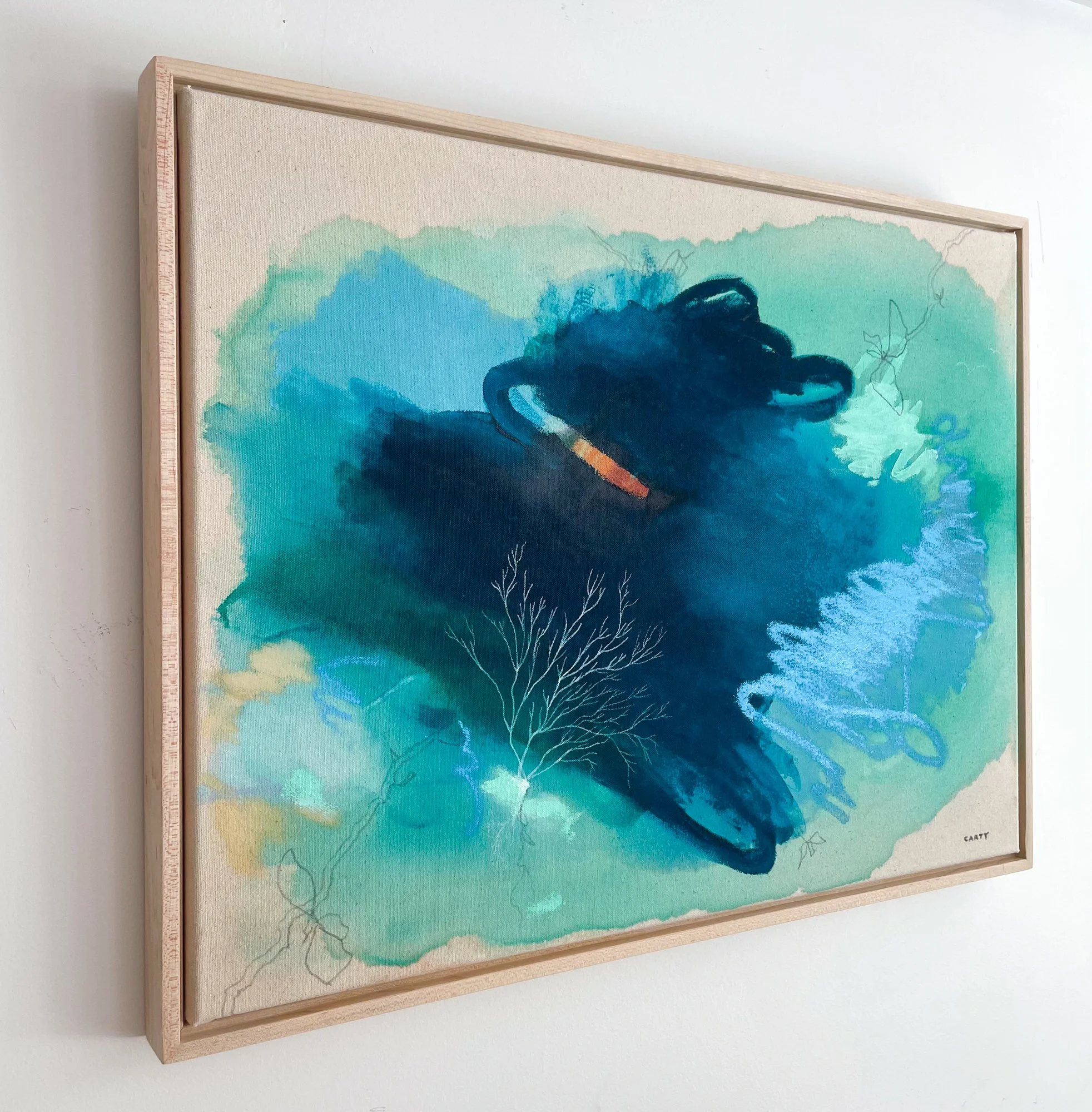 teal and blue abstract painting by Megan Carty