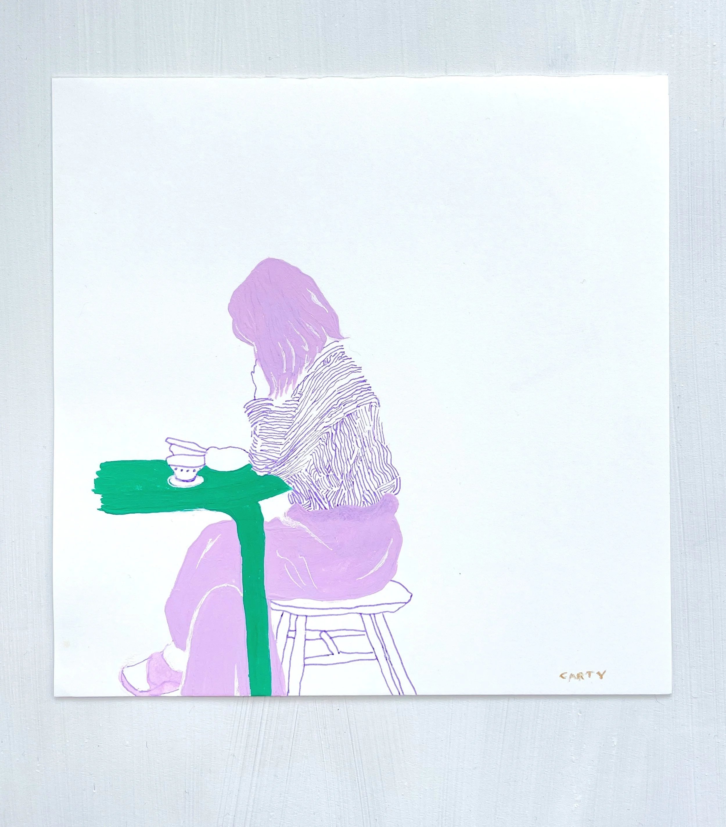 Illustration of a girl reading a book at a cafe