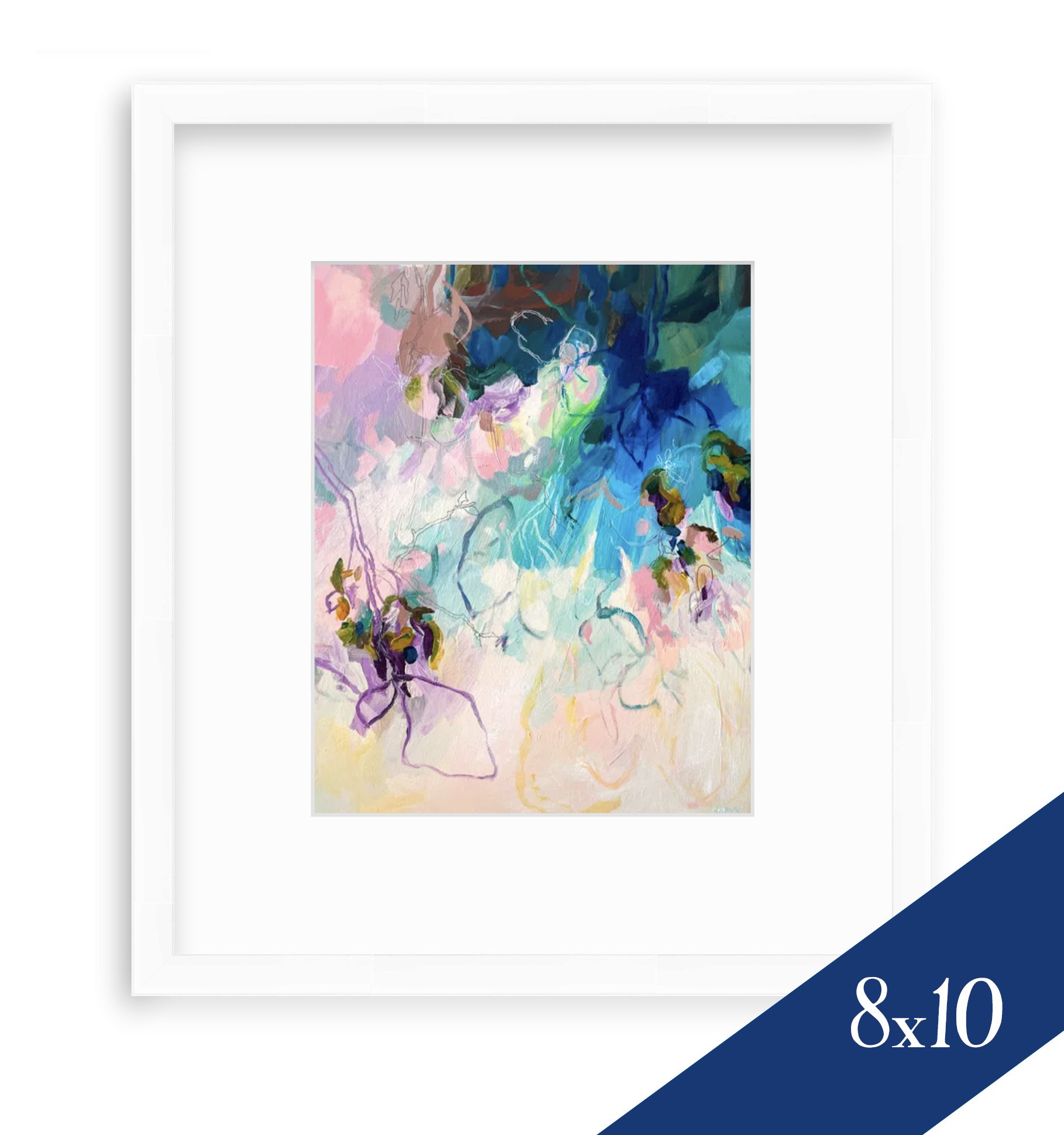 floral inspired abstract art print by Megan Carty, purple, pink and blue art