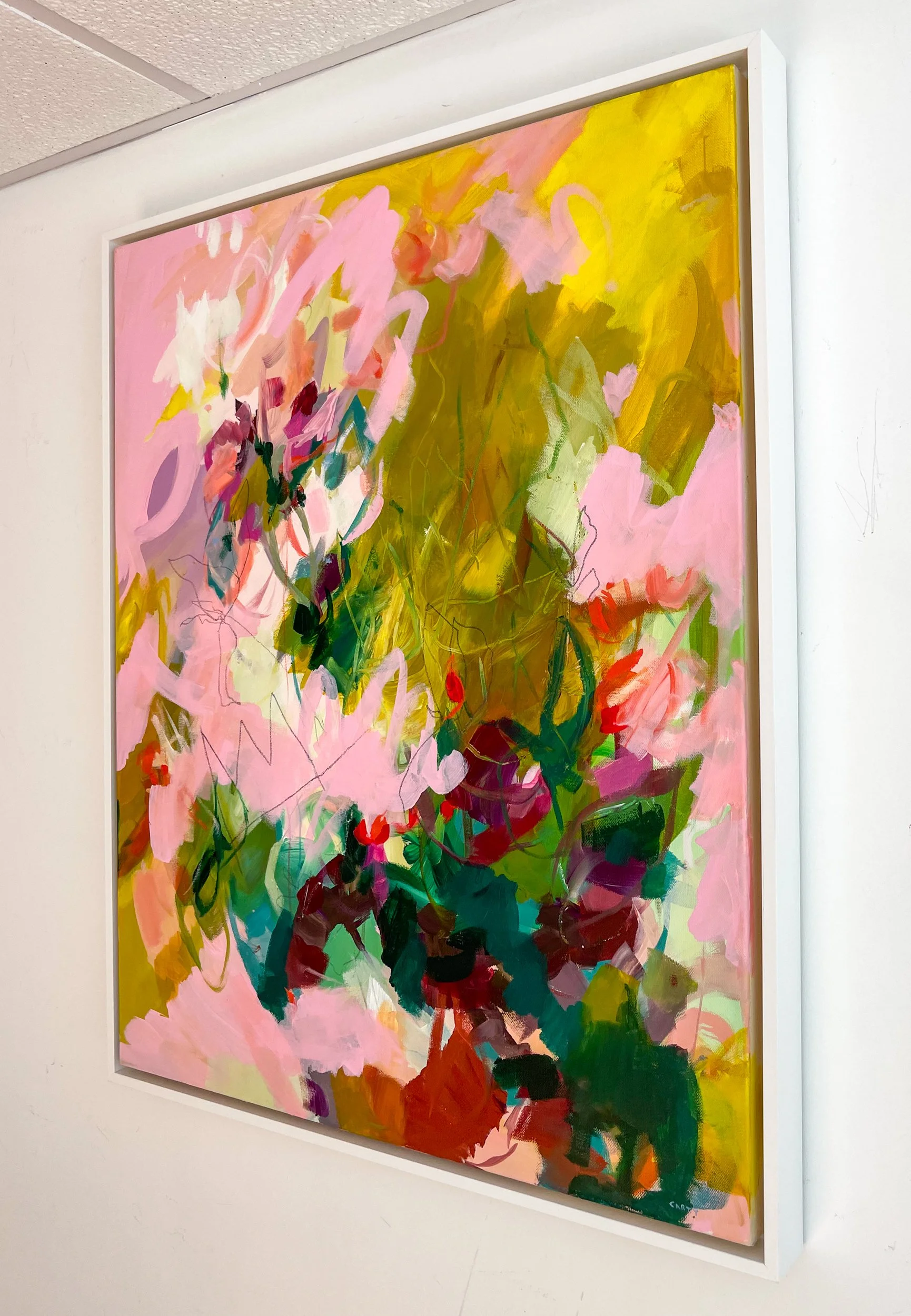 pink abstract floral expressionist painting by Megan Carty