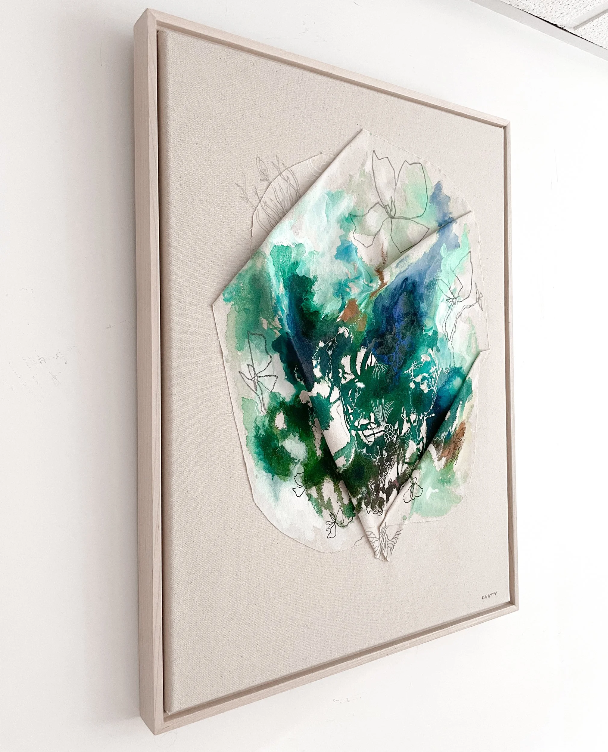 cool blues and greens abstract landscape painting by Megan Carty