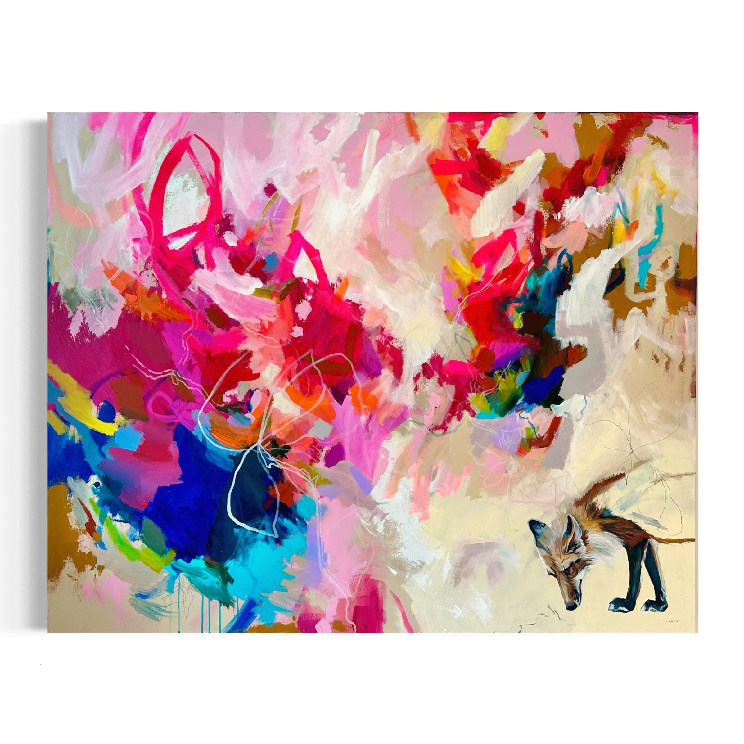 bright and cheerful abstract expressionist painting by Megan Carty, fox painting