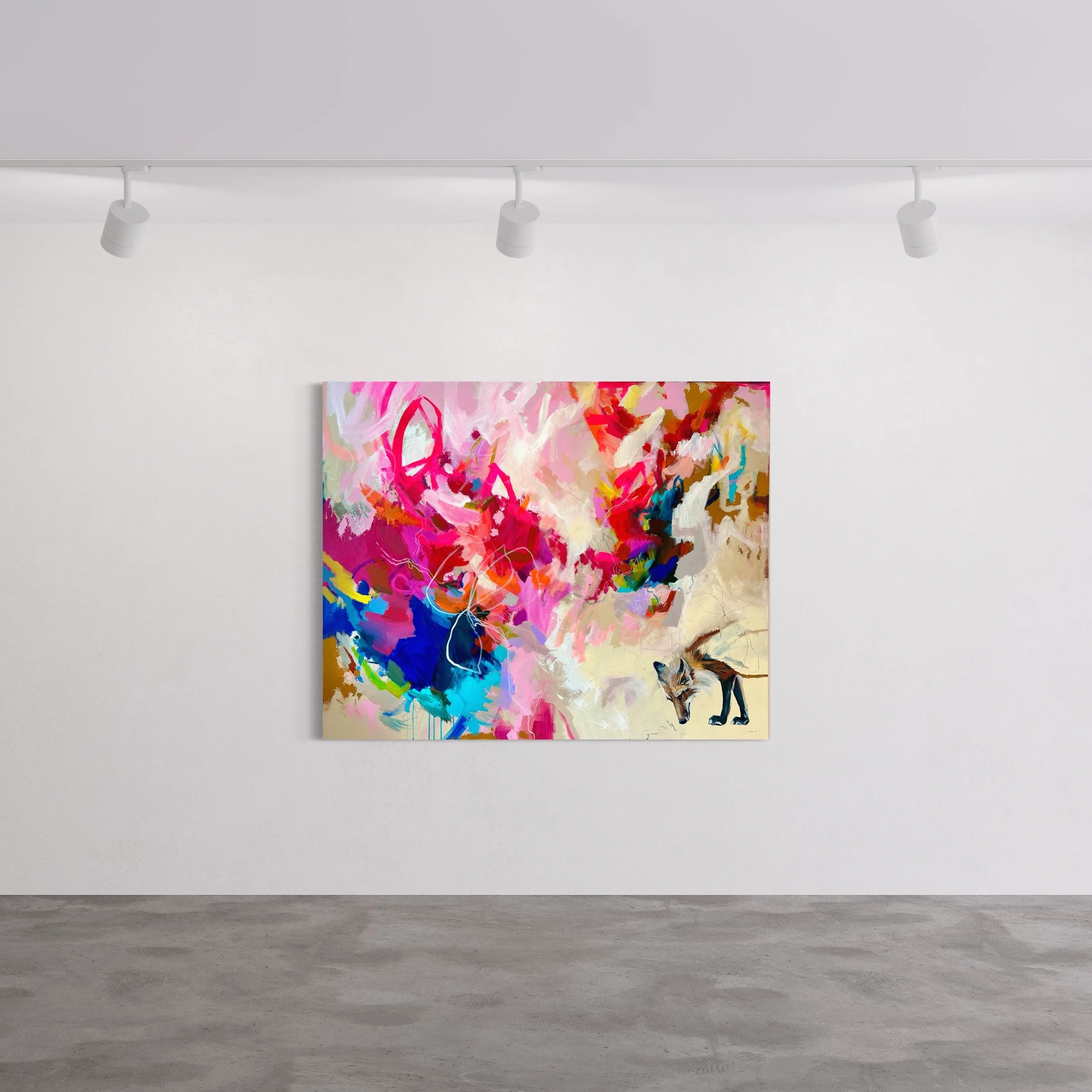 bright and cheerful abstract expressionist painting by Megan Carty, fox painting