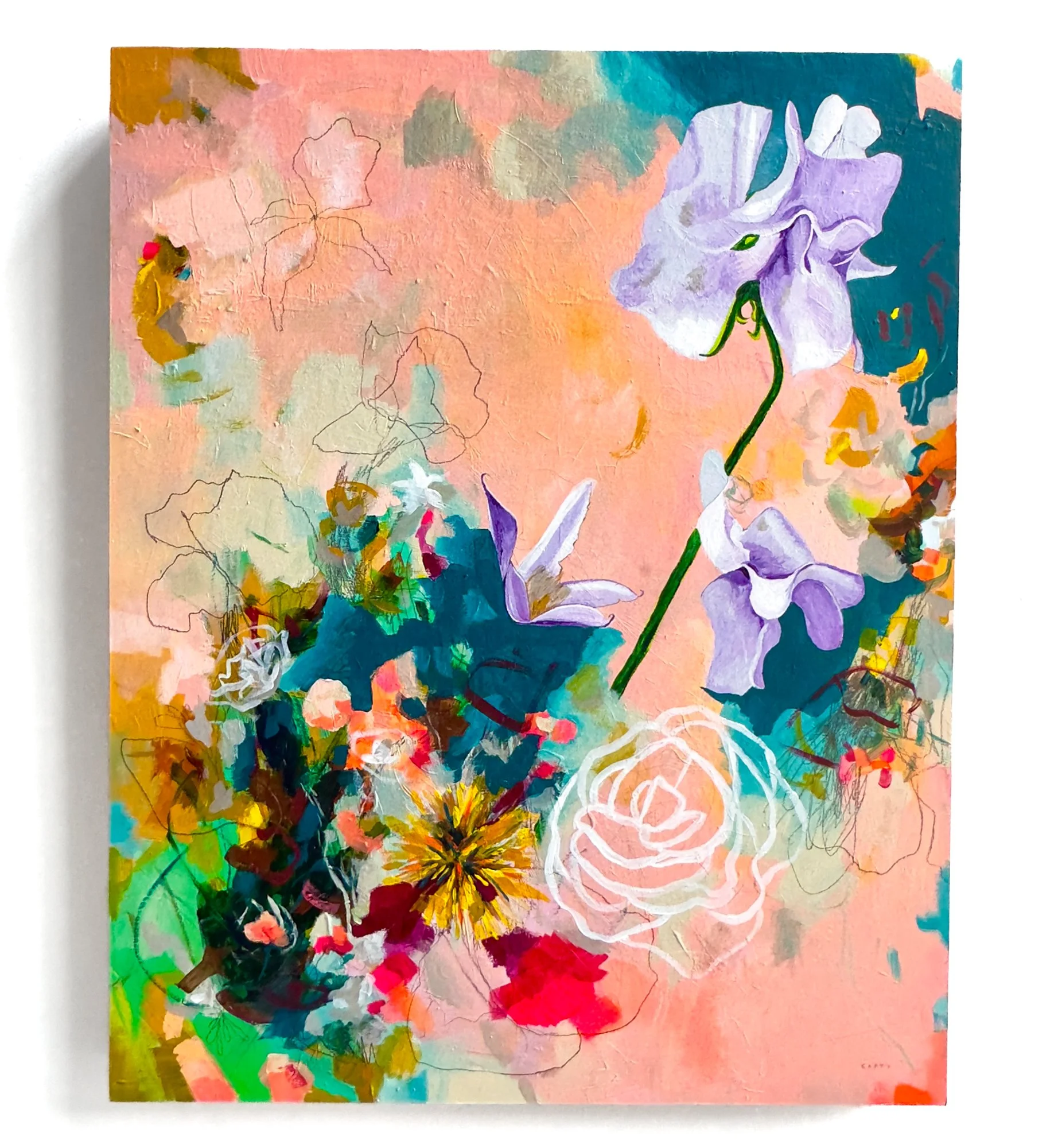 Bright Abstract floral painting by artist Megan Carty