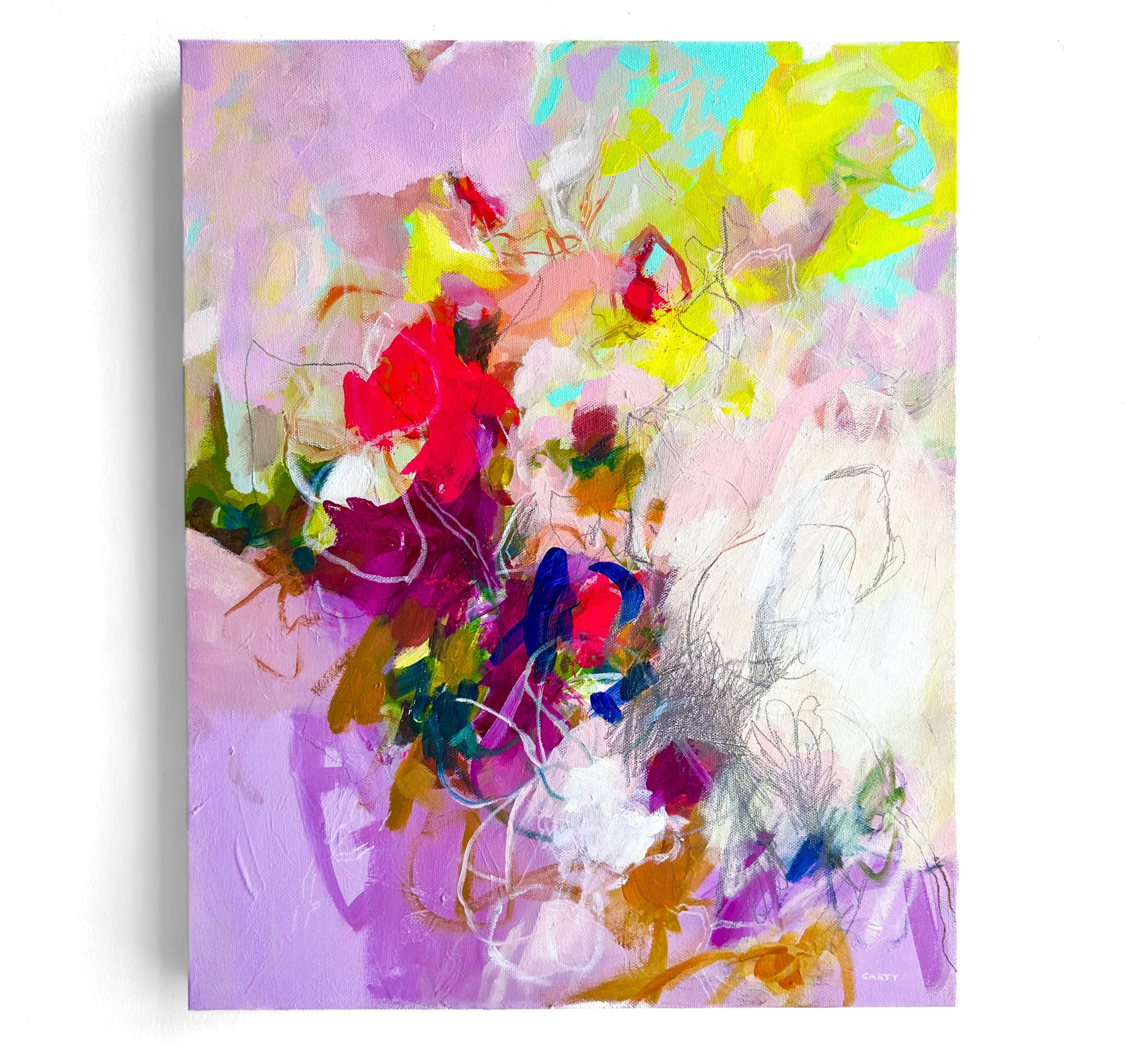 vibrant abstract expressionist painting inspired by flowers by Megan Carty