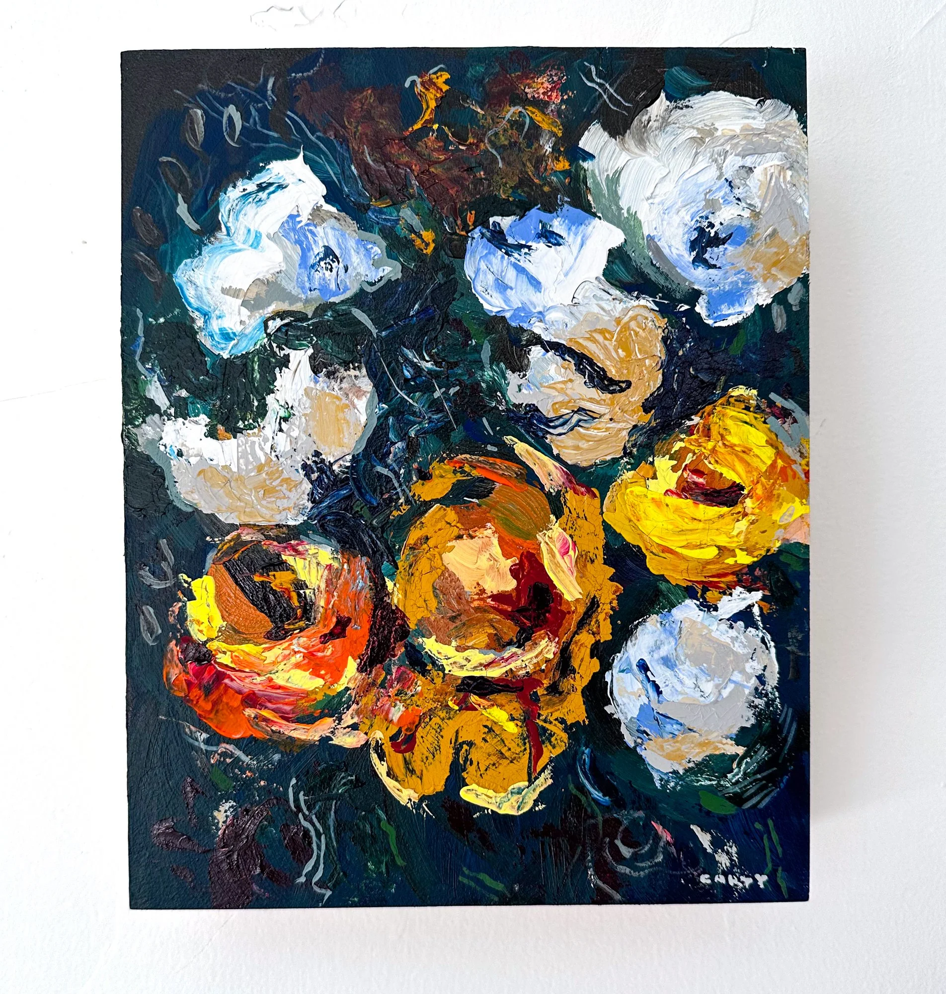 moody abstract floral painting by megan carty, autumn inspired painting