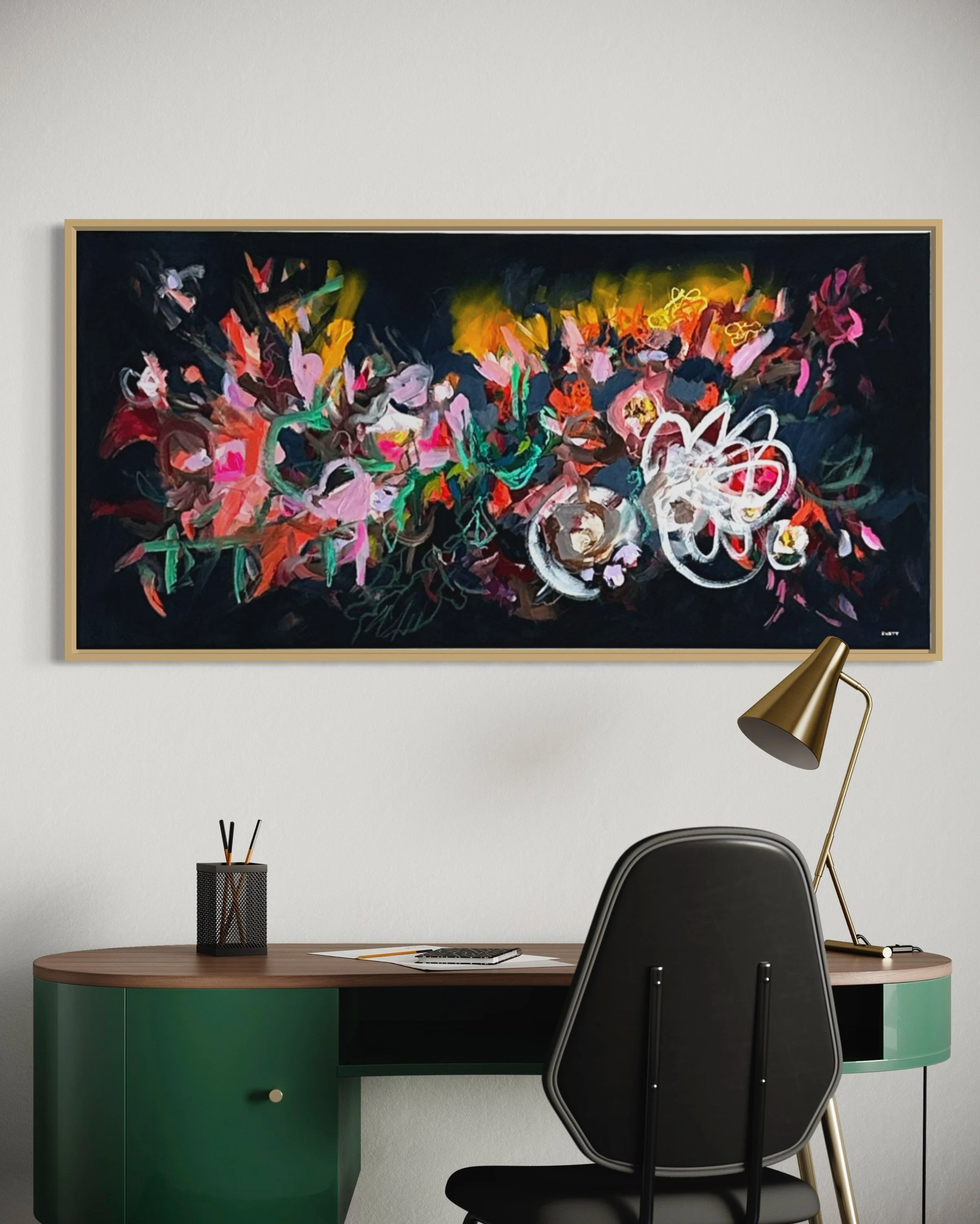 dramatic abstract floral painting by Megan Carty
