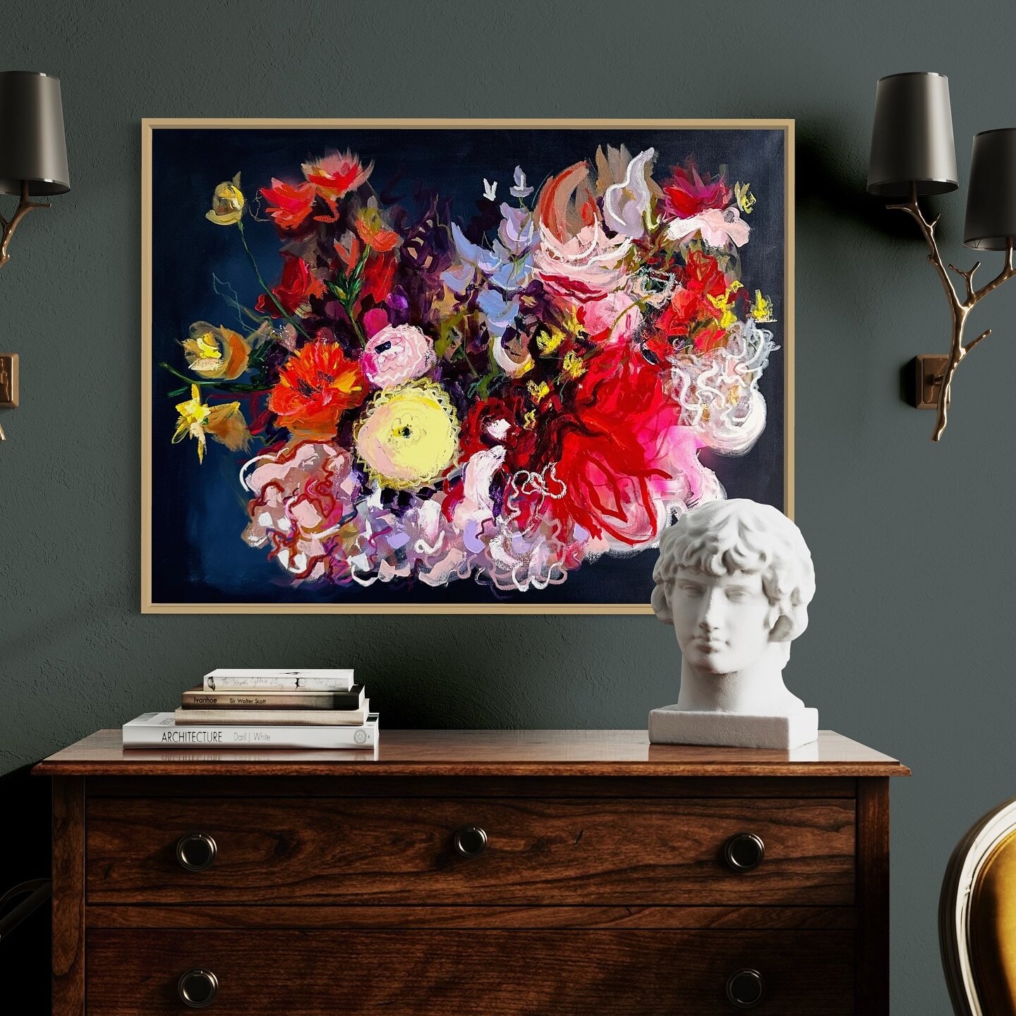 Life is too short not to EXPRESS YOURSELF! This painting sashays, twirls, struts and shimmies and gives &ldquo;main character energy&rdquo; all the time. She wants that for you too! #maincharacter #flowerpainting #floralpainting #abstractflorals #bos