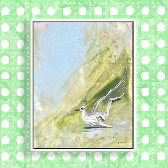 a framed original bird painting for coastal decor by Megan carty