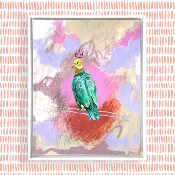 palm beach chic decor, a crowned bird painting by Megan Carty