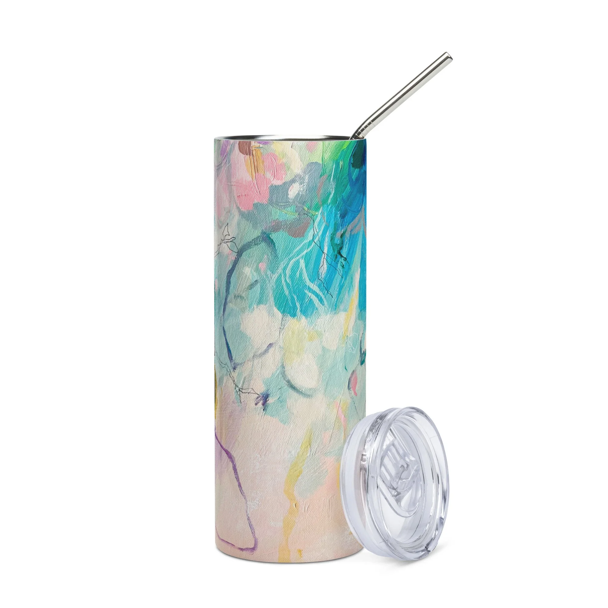 stainless tumbler with blue abstract art by Megan Carty, mother's day gift
