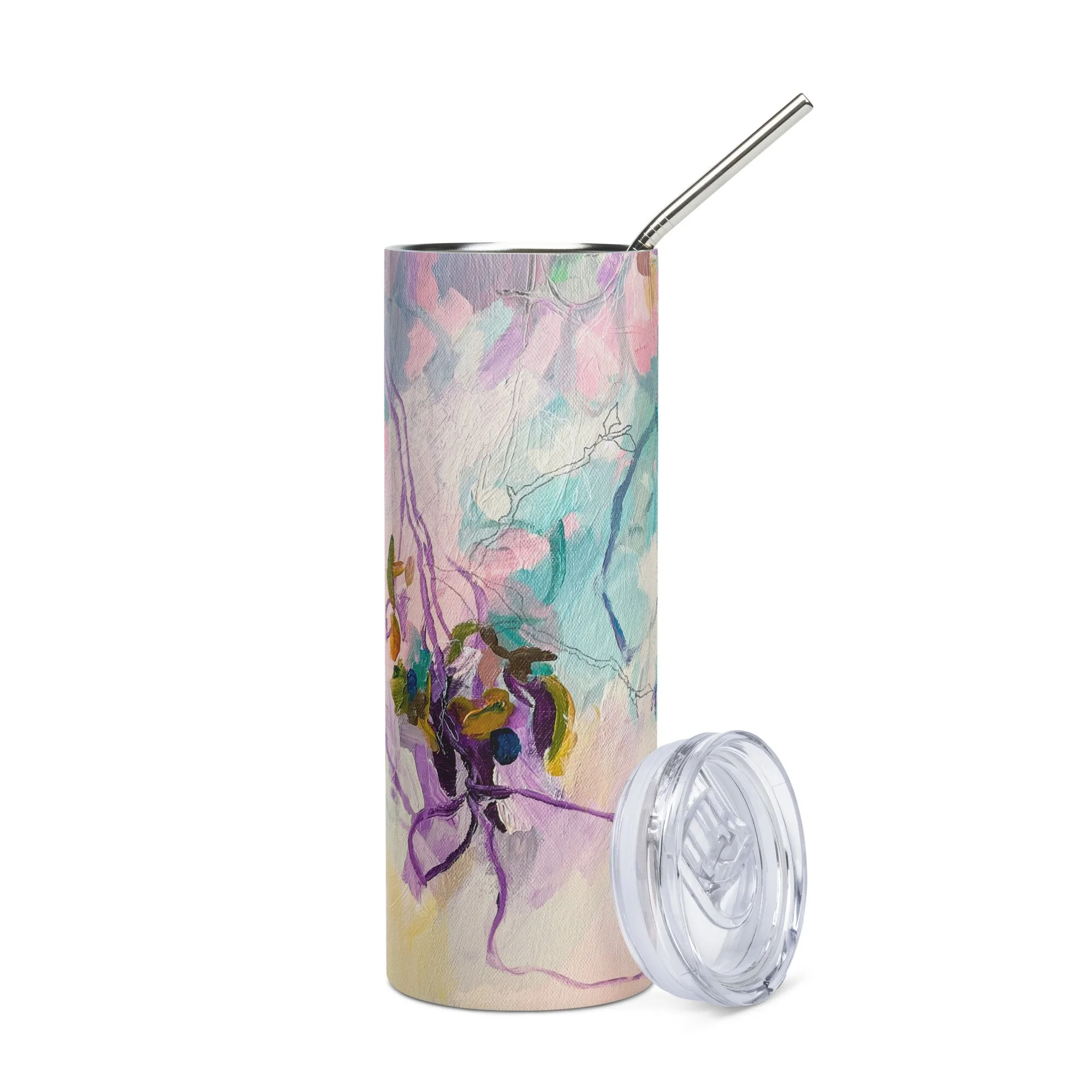 stainless tumbler with blue abstract art by Megan Carty, mother's day gift