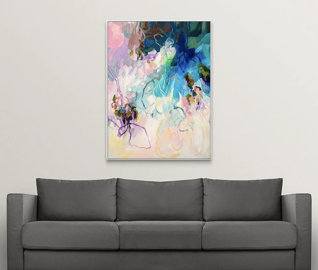 abstract floral painting fine art print in purples, pinks and blues by Megan Carty