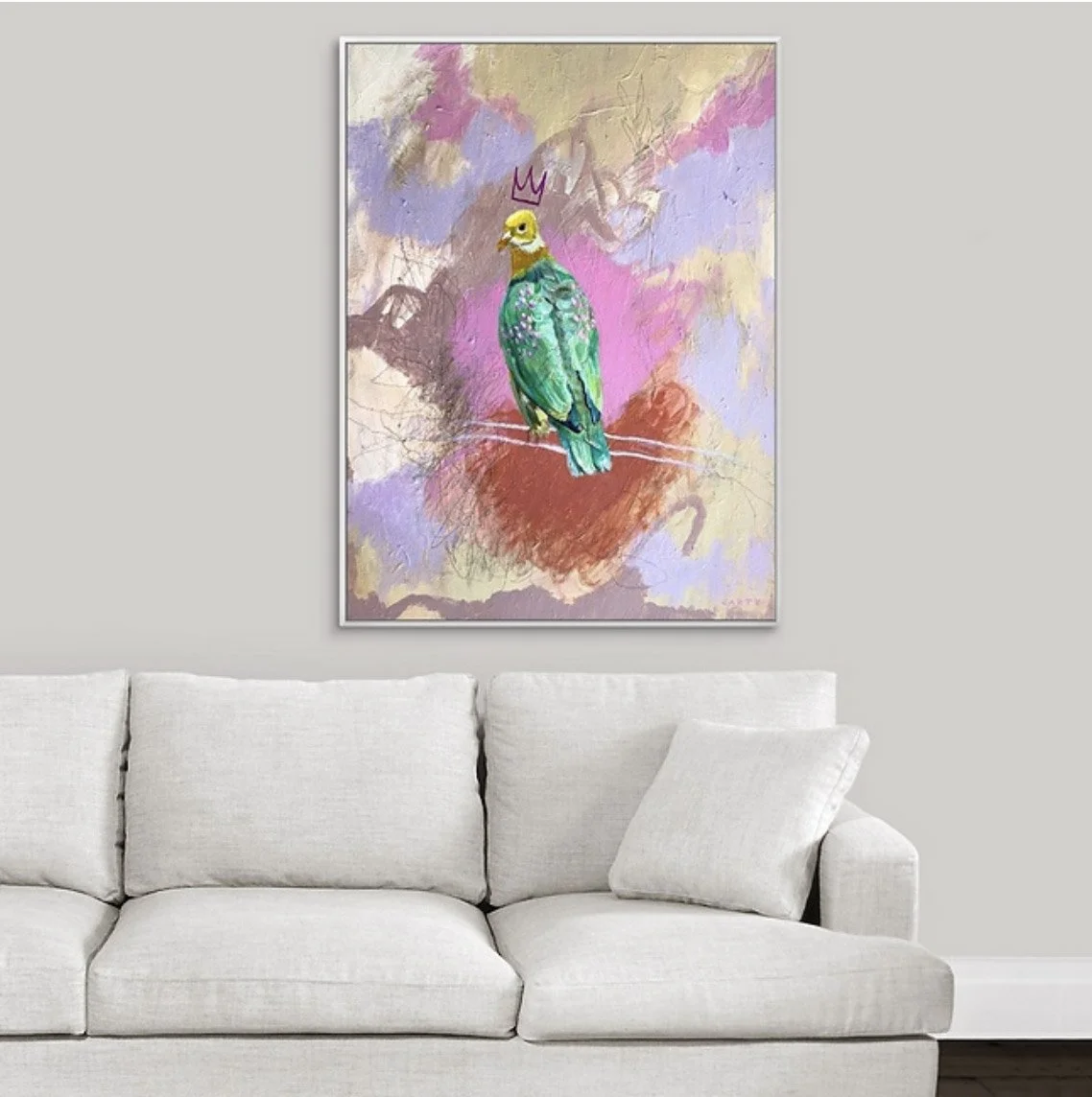 brightly colored bird art, yellow spotted fruit dove fine art print by Megan Carty