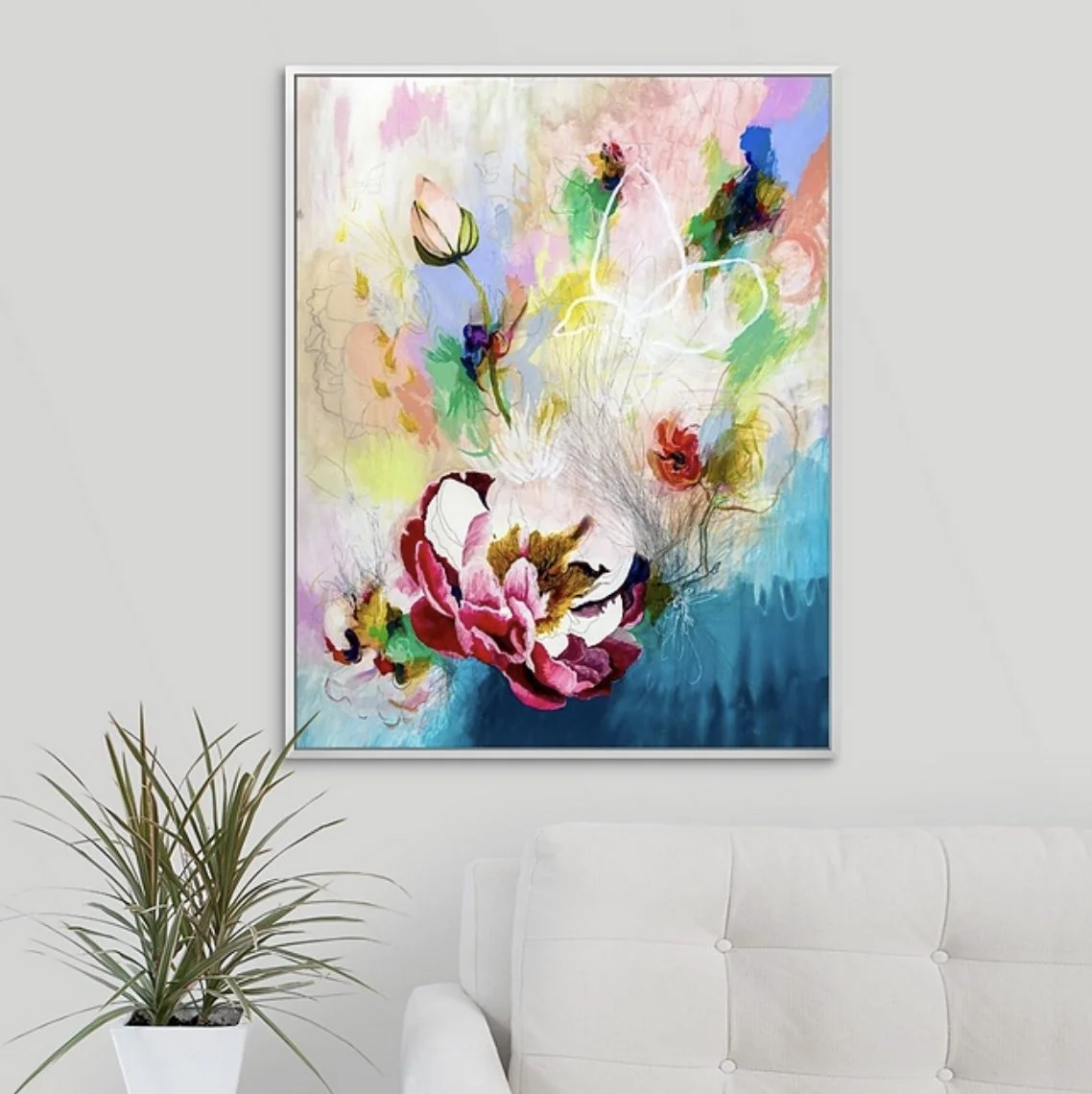 contemporary abstract floral painting with a peony by Megan Carty