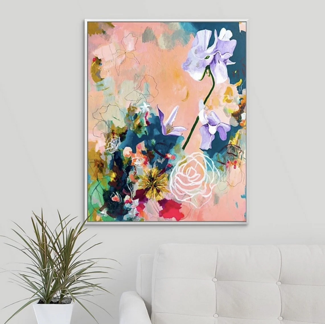 contemporary abstract floral painting, framed art print of an iris