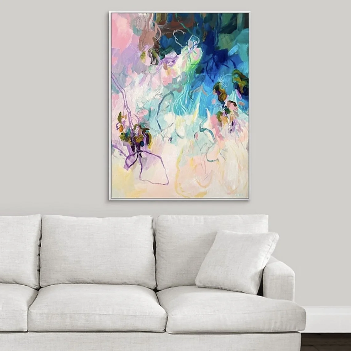 abstract floral painting fine art print in purples, pinks and blues by Megan Carty