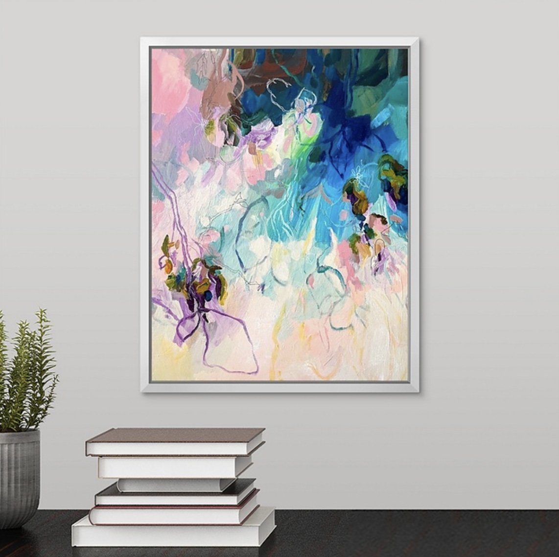 abstract floral painting fine art print in purples, pinks and blues by Megan Carty